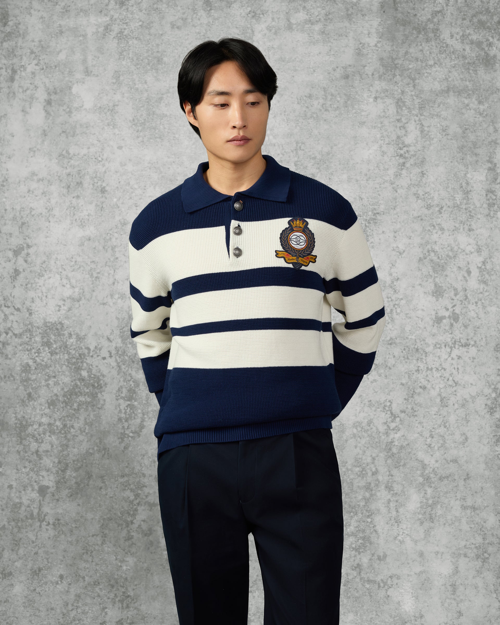 Stevens Cotton Striped Nautical Knitted Jumper Navy/White