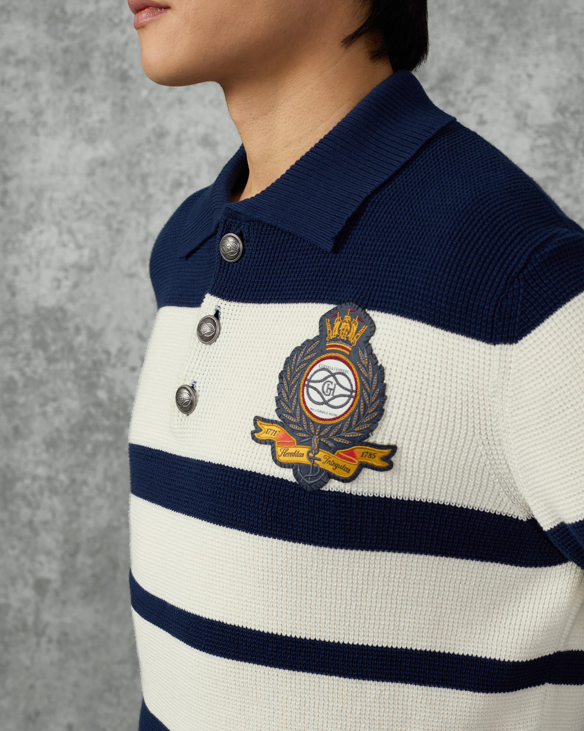 Stevens Cotton Striped Nautical Knitted Jumper Navy/White