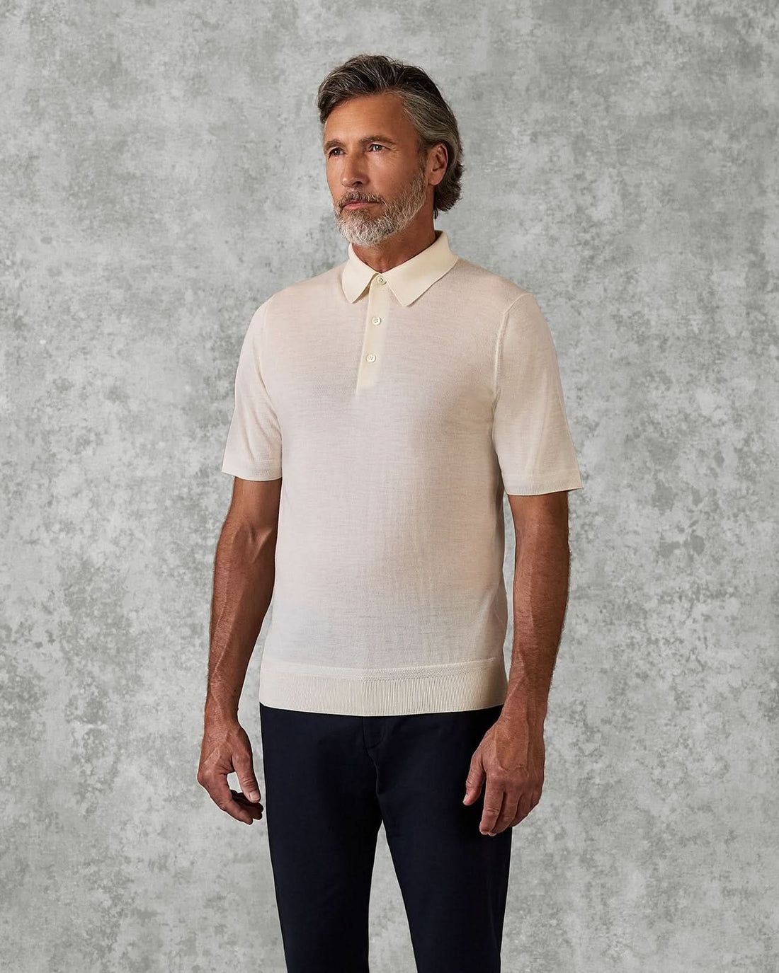 Dicken Merino Wool Silk Cashmere Polo Shirt Cream