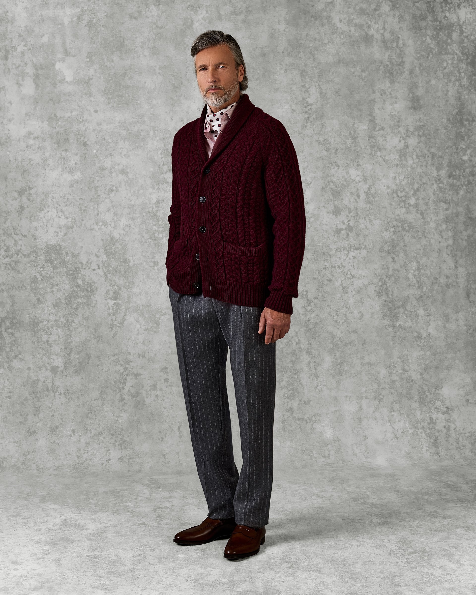 Crompton Cable Knit Cardigan Burgundy
