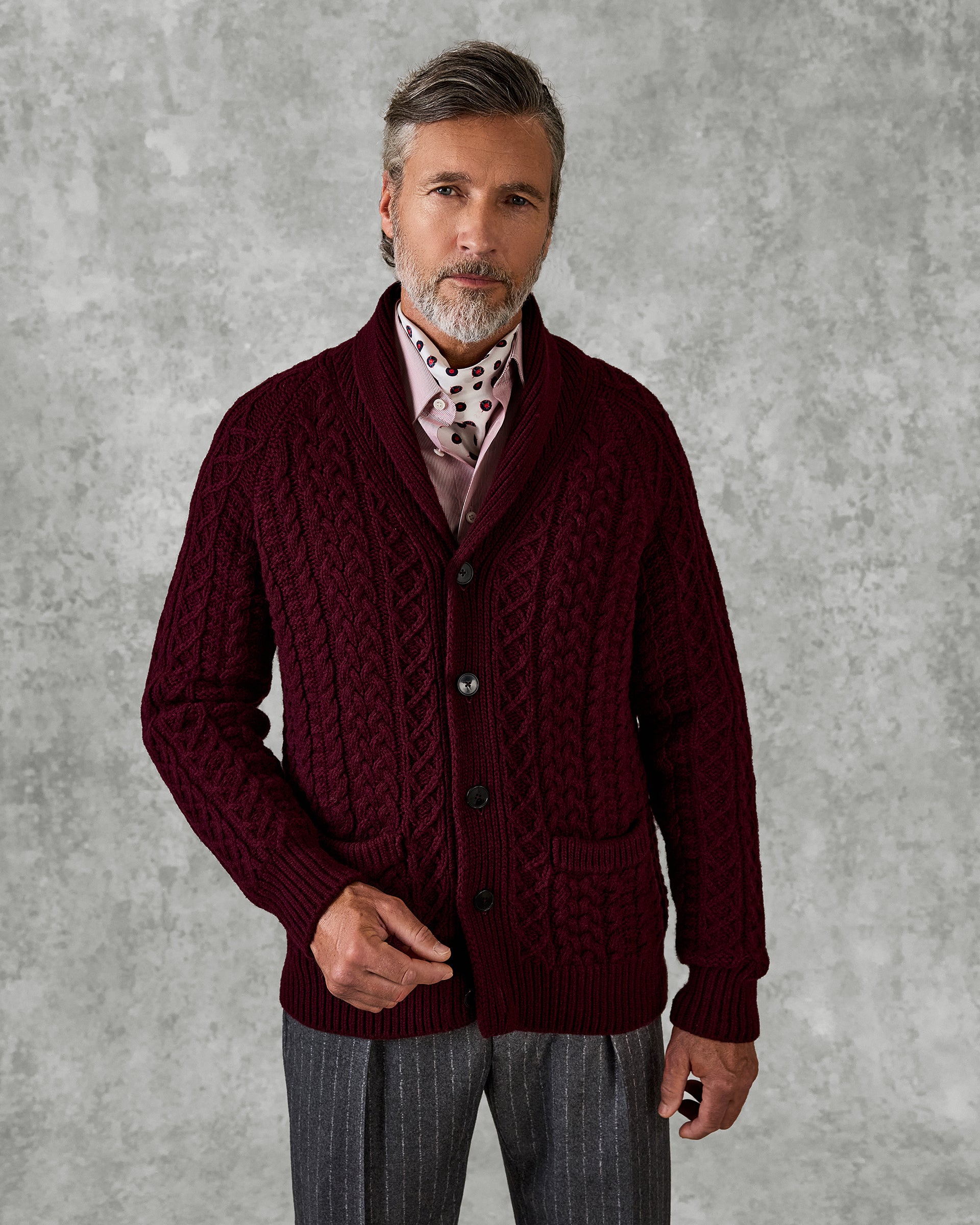 Crompton Cable Knit Cardigan Burgundy
