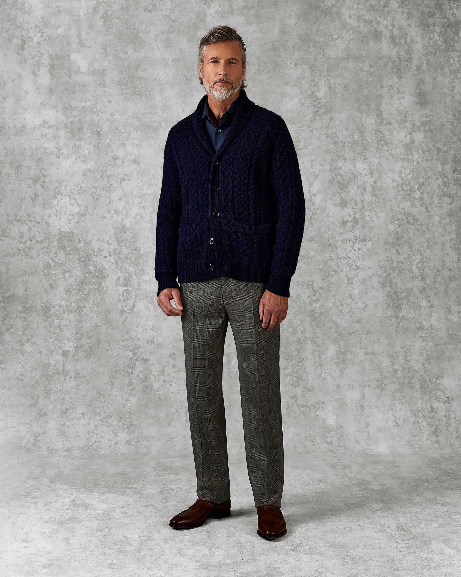 Crompton Cable Knit Cardigan Navy