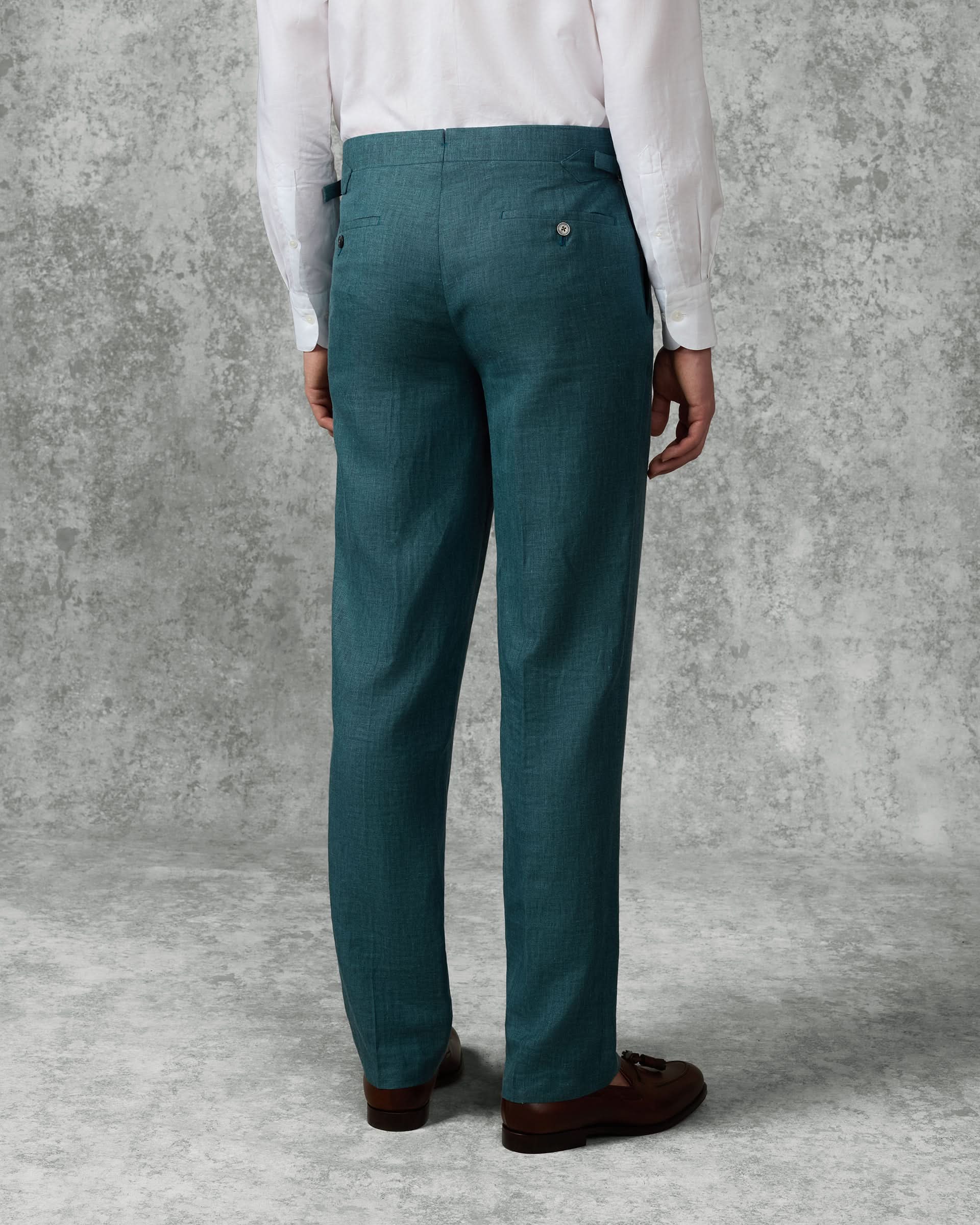 Hardy Virgin Wool Linen & Silk Suit Trousers Teal