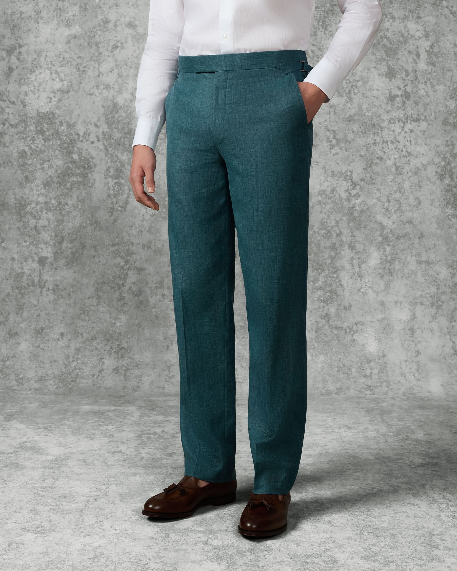 Hardy Virgin Wool Linen & Silk Suit Trousers Teal
