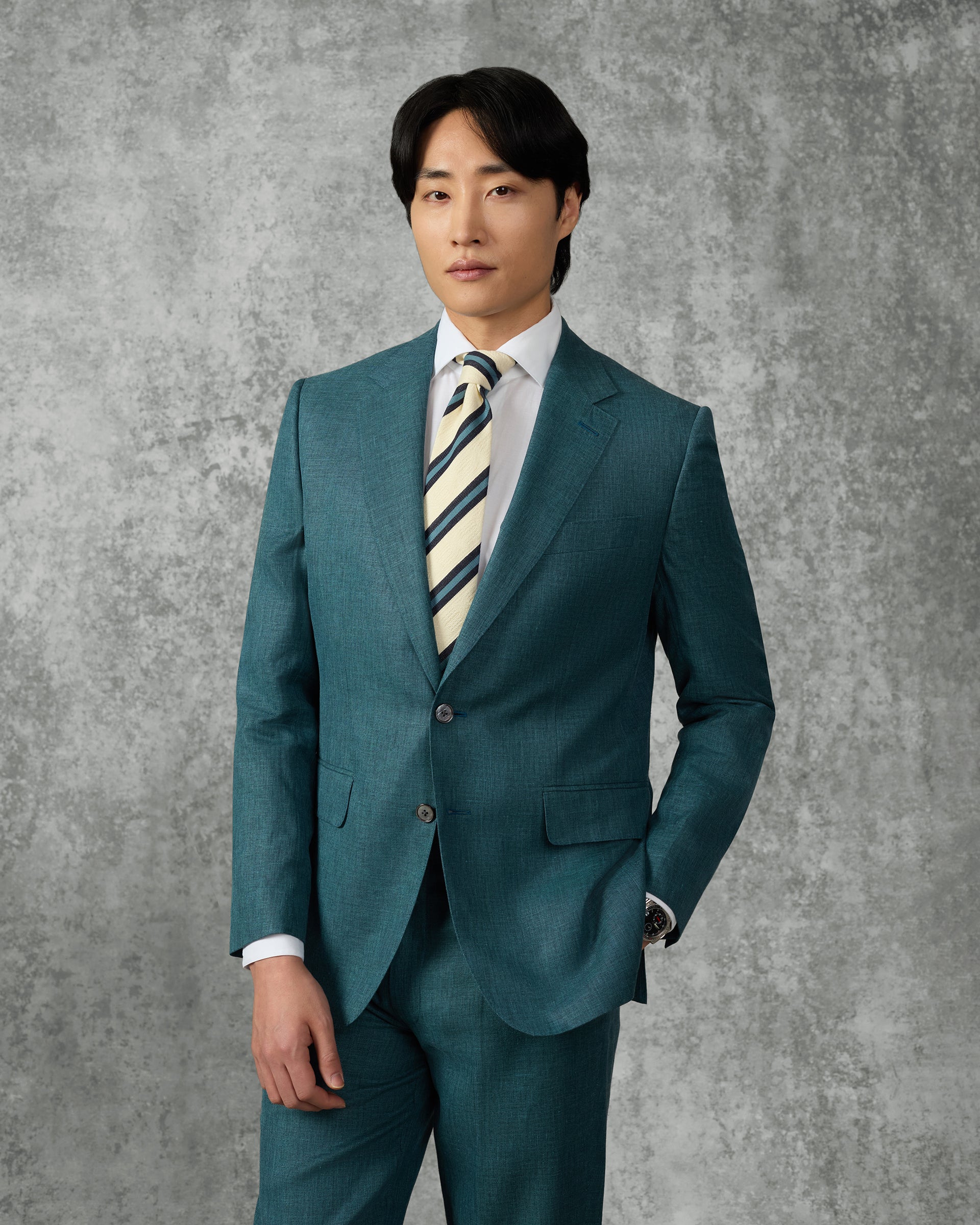 Hardy Virgin Wool Linen & Silk Suit Jacket Teal