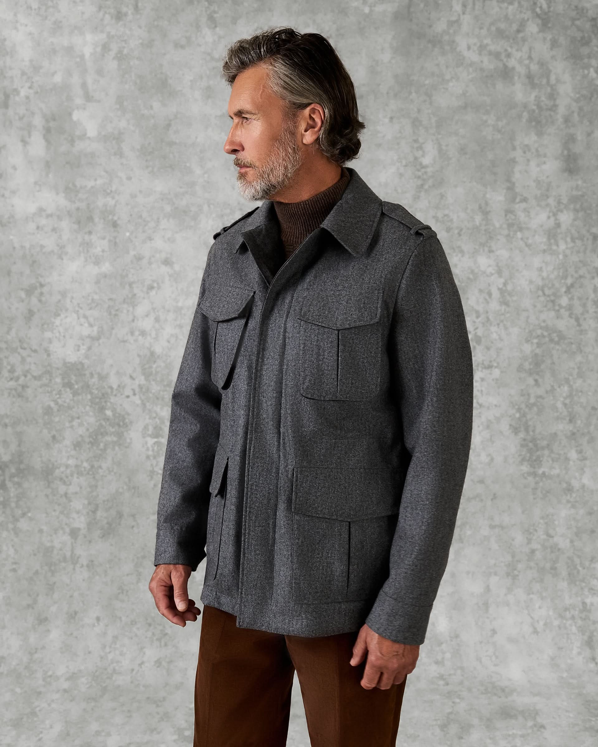 Lander Field Jacket Grey Flannel With Membrane