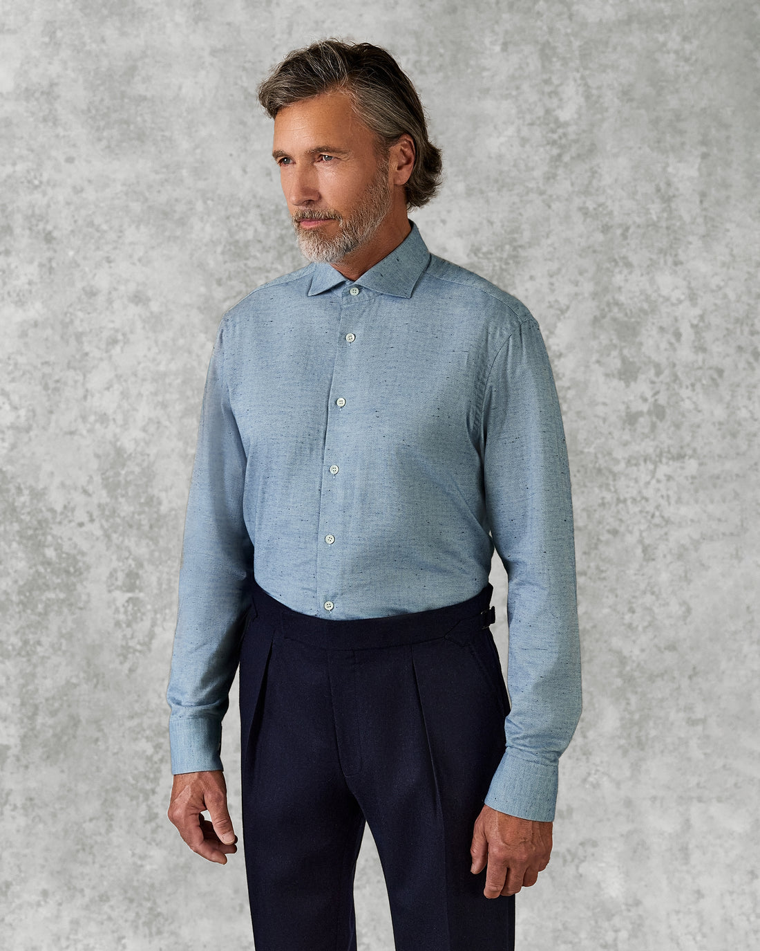 Swain Light Blue Spread Herringbone Shirt