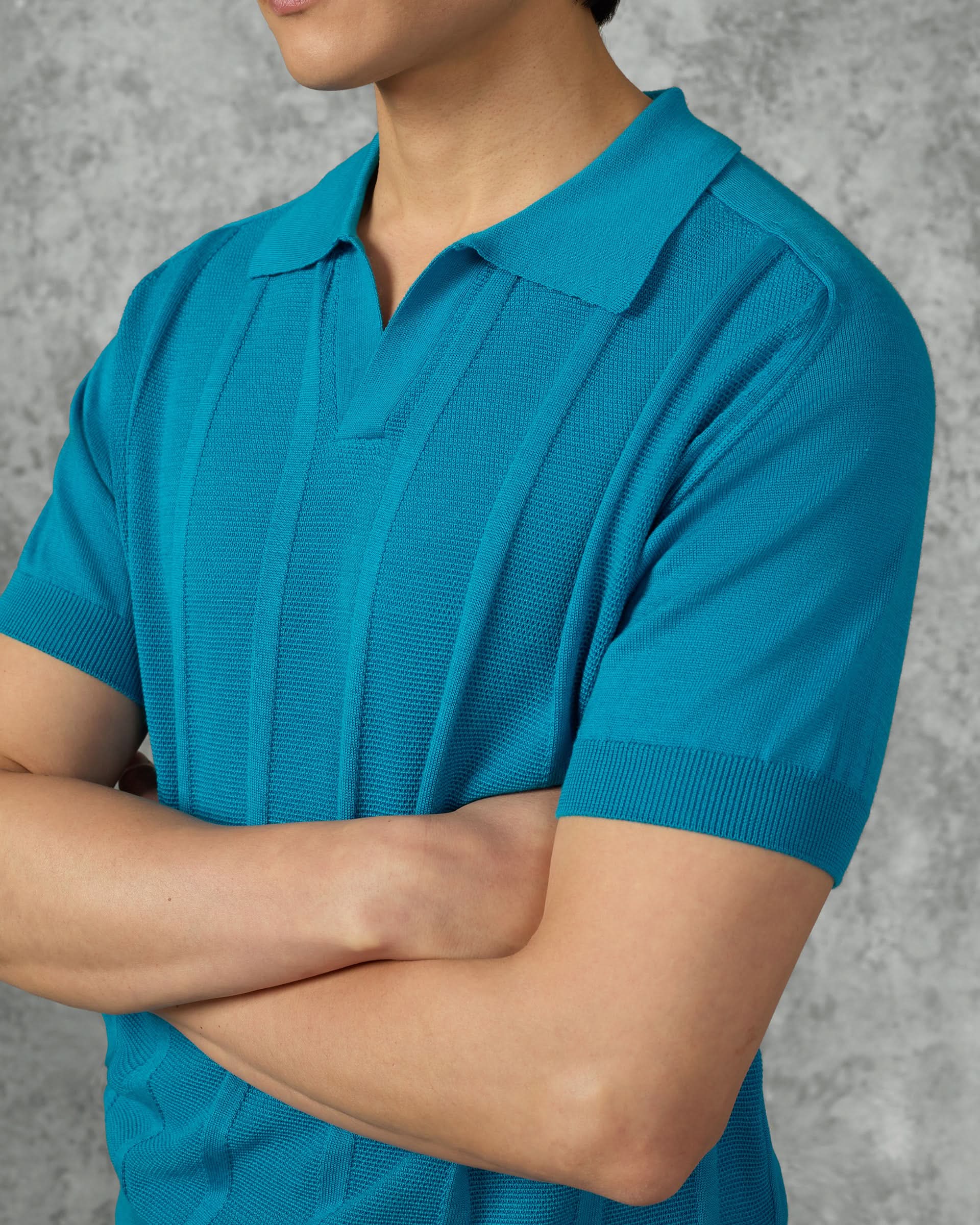 Elliott Merino Wool Silk & Cashmere Knit Polo Teal