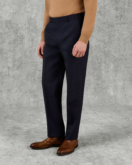 Holbech Virgin Wool Check Suit Trouser Navy