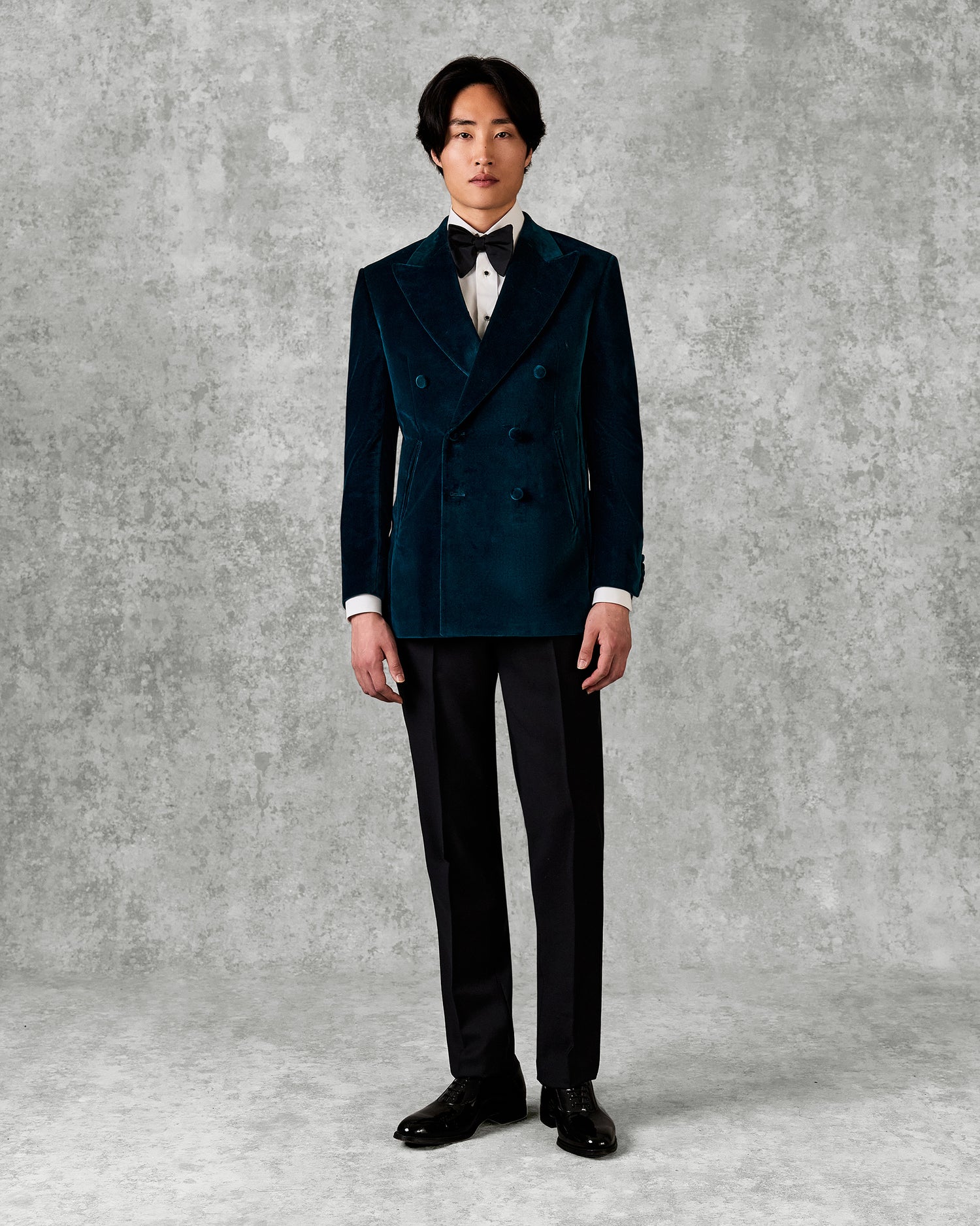 Dennis Cotton Velvet Double Breasted Dress Jacket Teal