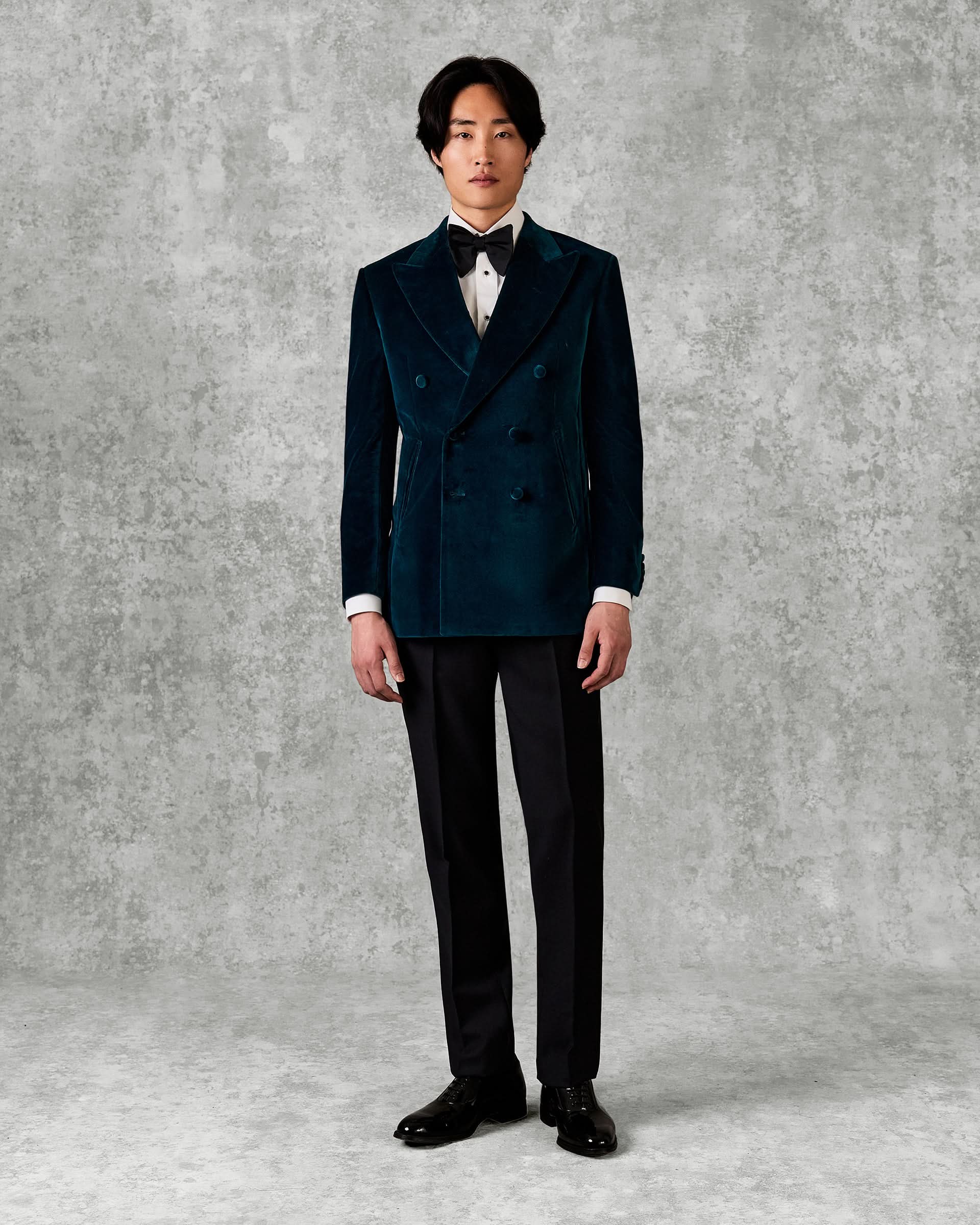 Dennis Cotton Velvet Double Breasted Dress Jacket Teal