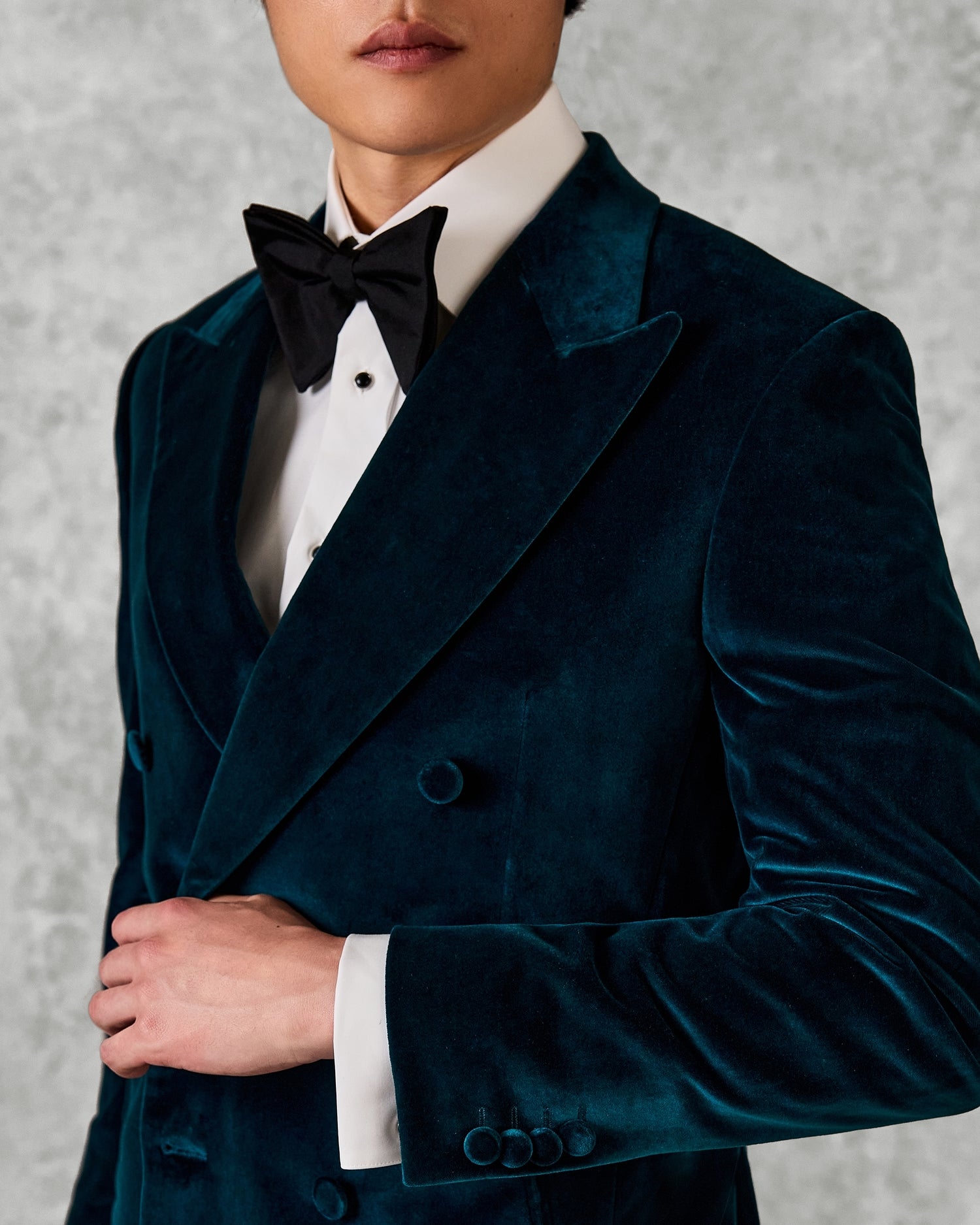 Dennis Cotton Velvet Double Breasted Dress Jacket Teal