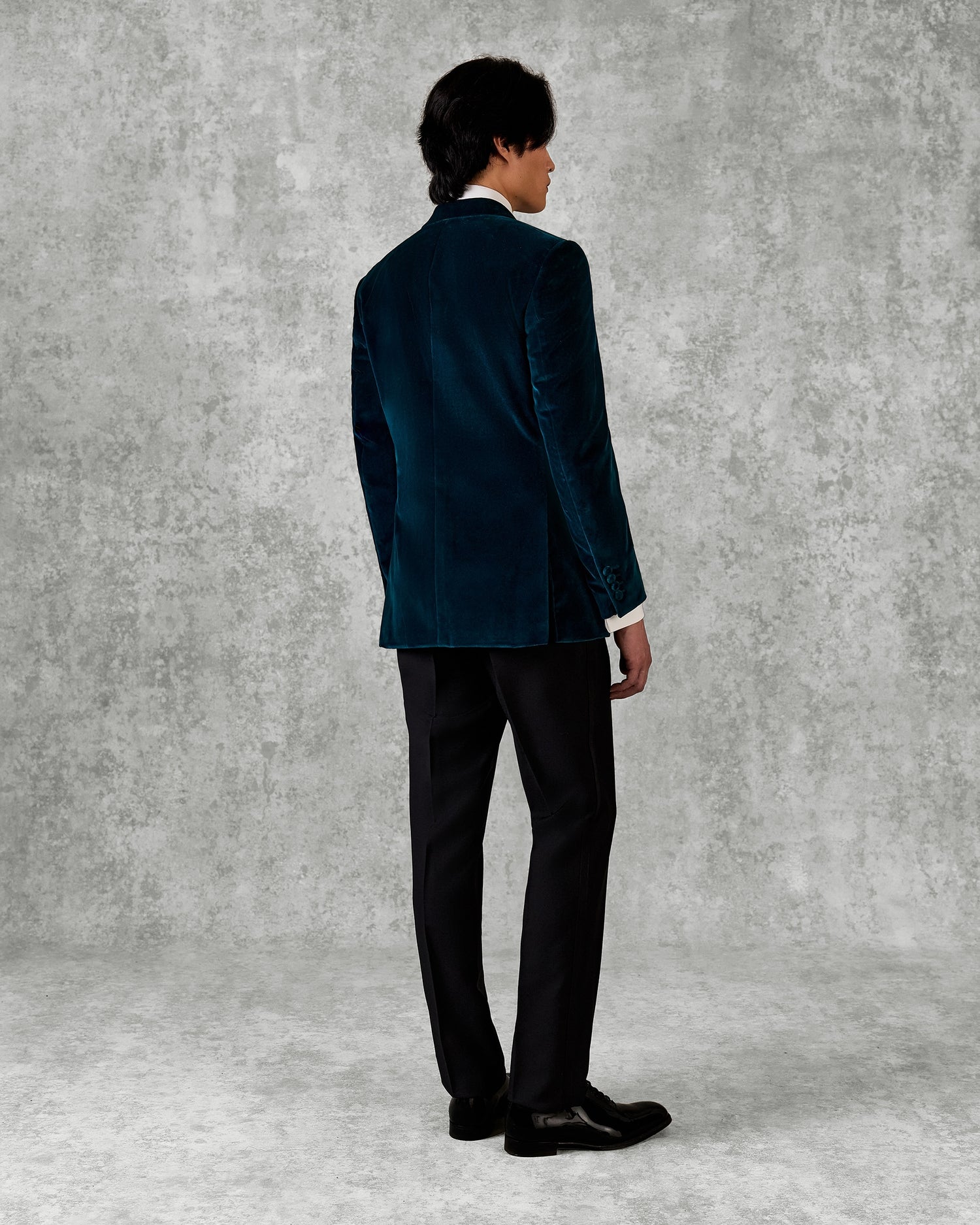 Dennis Cotton Velvet Double Breasted Dress Jacket Teal