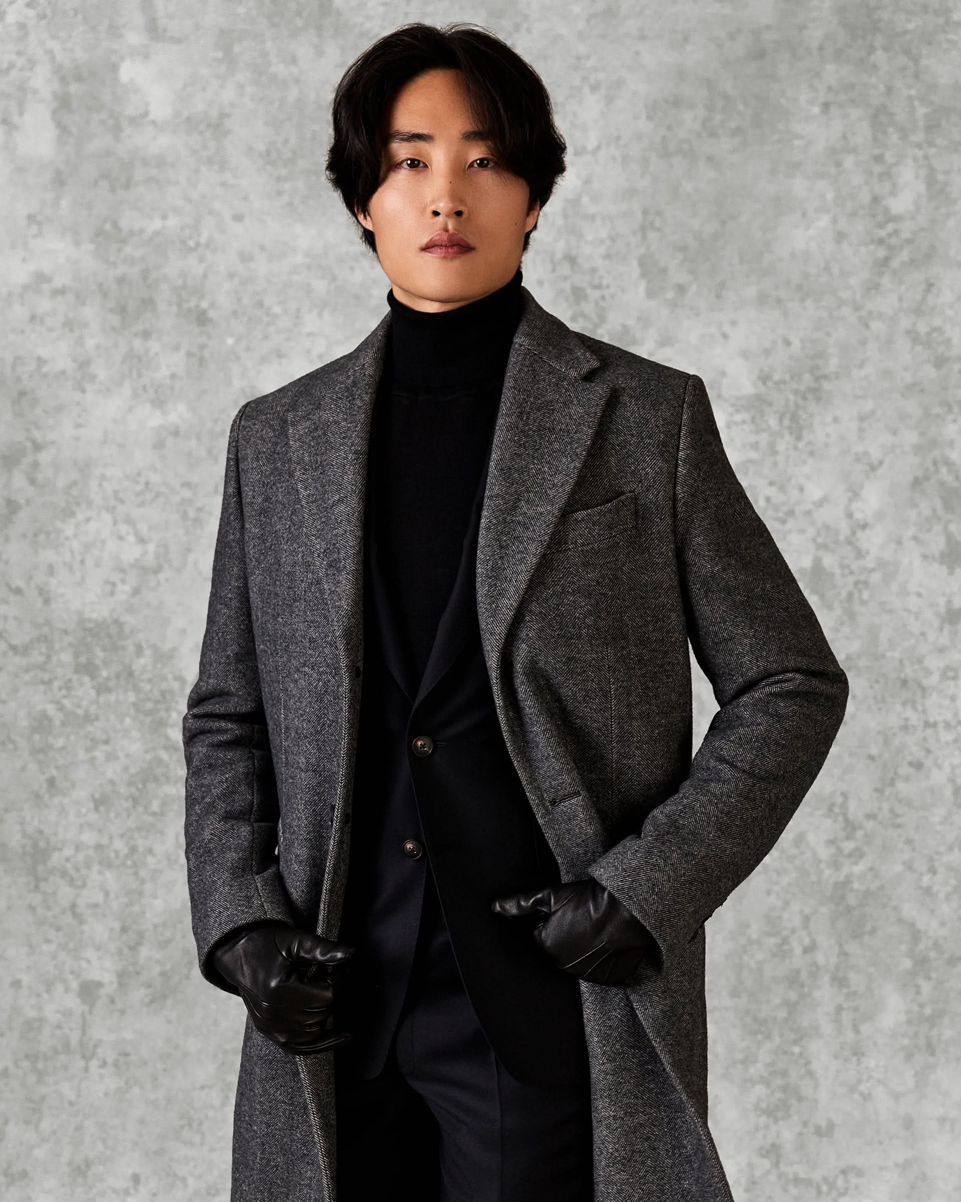 Hovell Herringbone Top Coat Grey