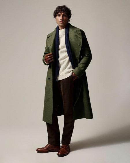 Cain Double Breasted Wool Great Coat Green
