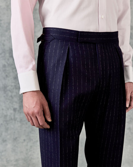 Churchill Wool Cashmere Suit Trouser Morse Code Navy