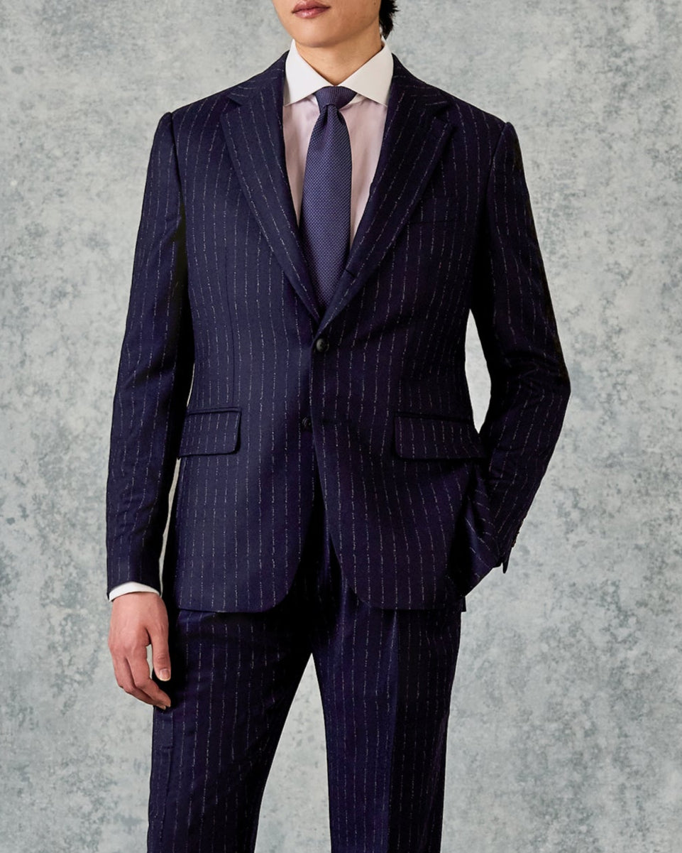 Churchill Single Breasted Suit Navy Morse Code Flannel