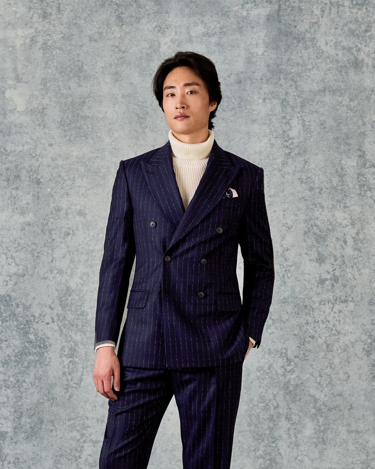 Churchill Suit Double Breasted Jacket Navy Morse Code Flannel