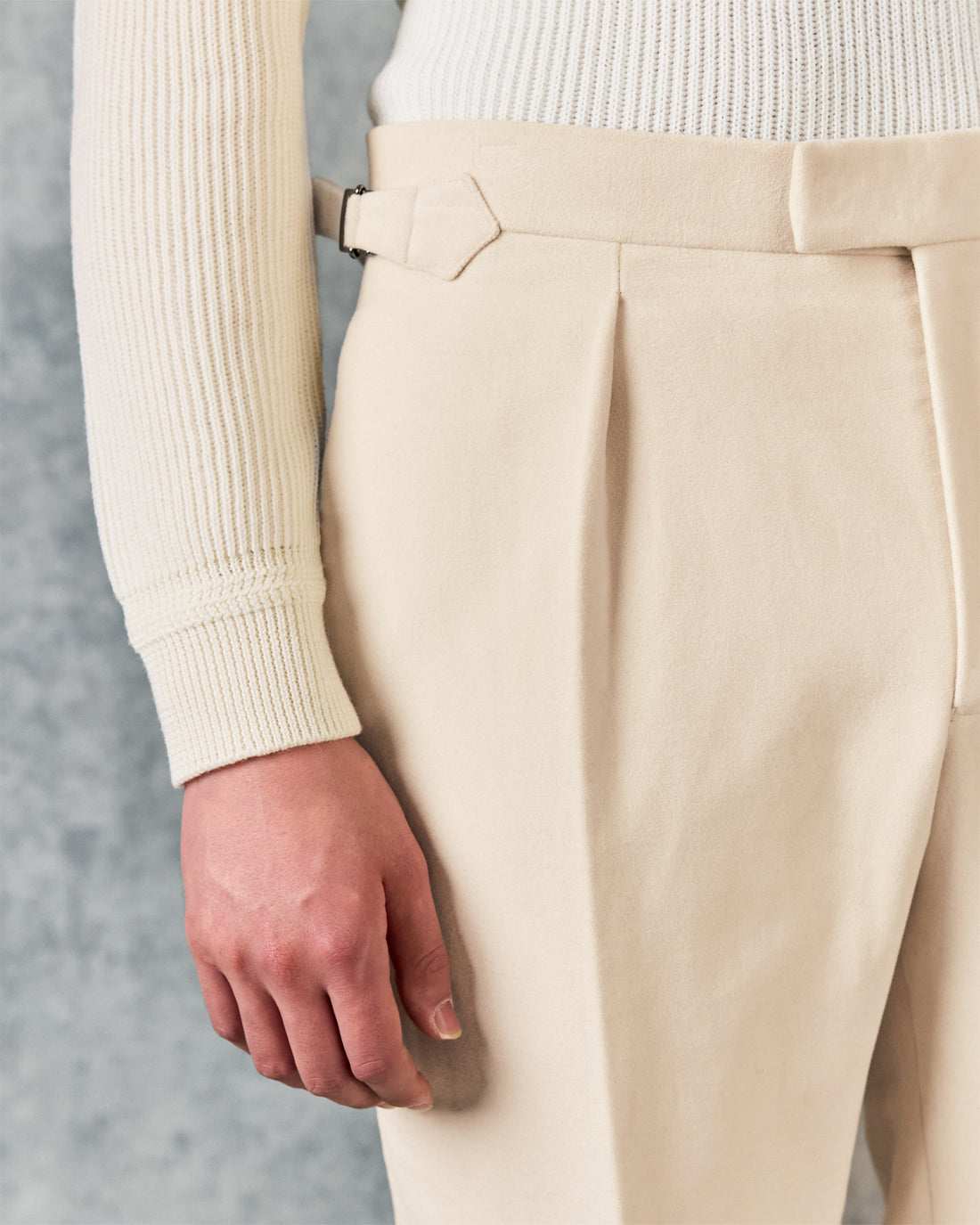 Hayter Pleated Trouser White Moleskin