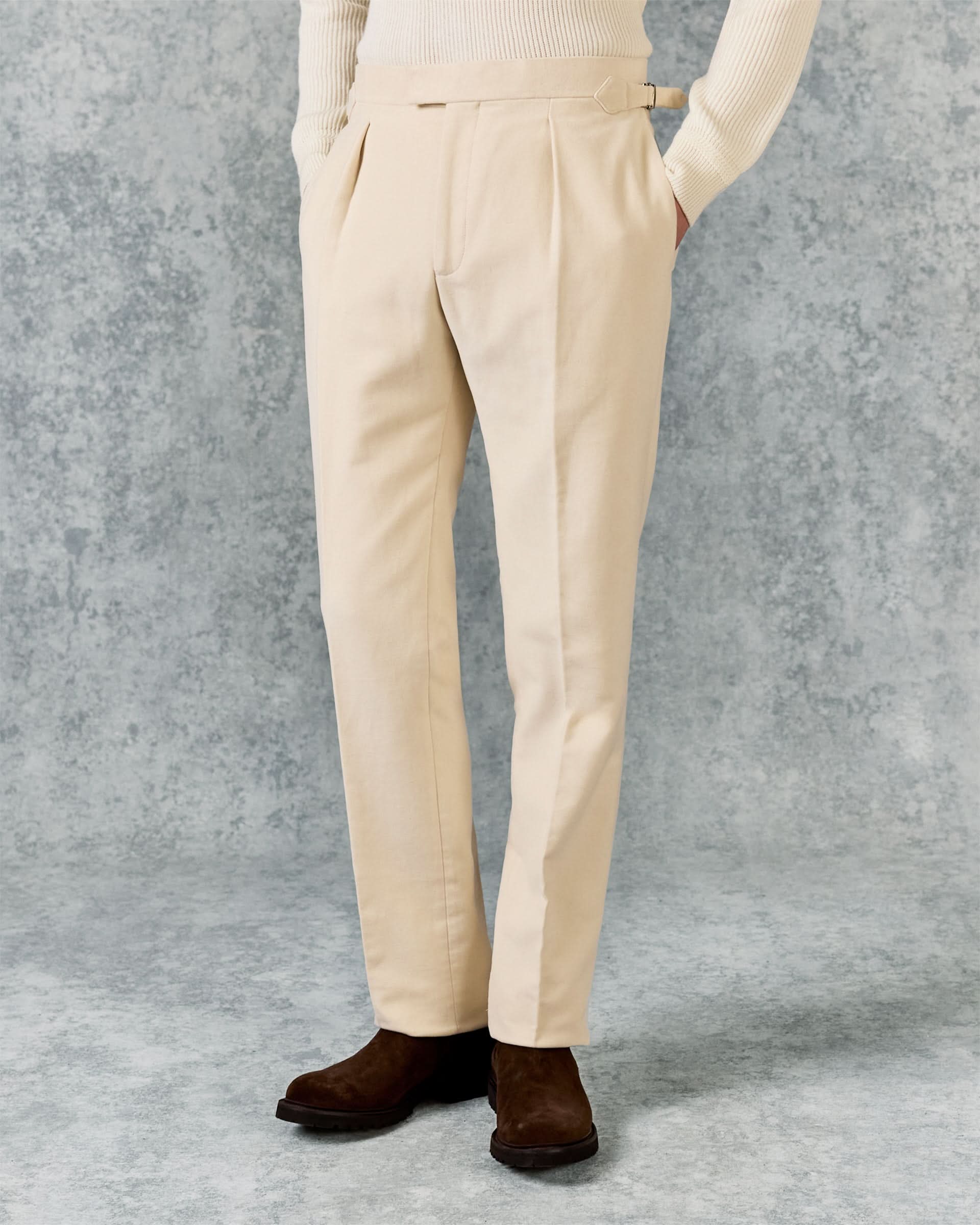 Hayter Pleated Trouser White Moleskin