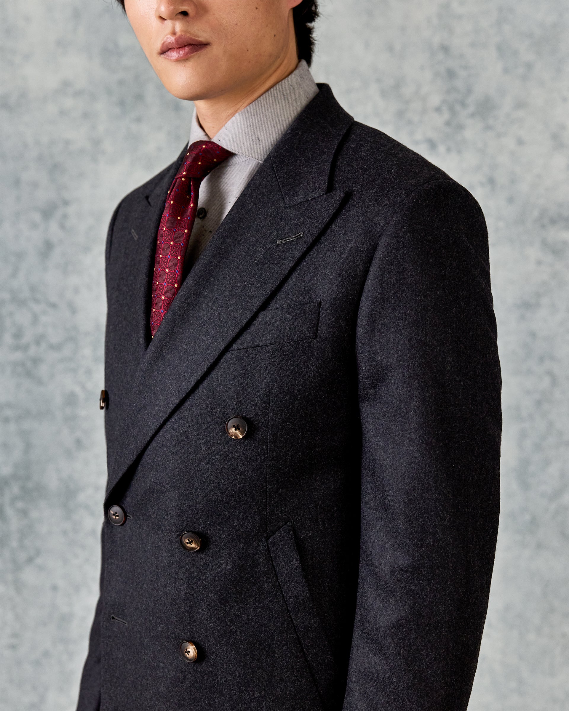 Bowles Wool Flannel Double Breasted Suit Jacket Grey