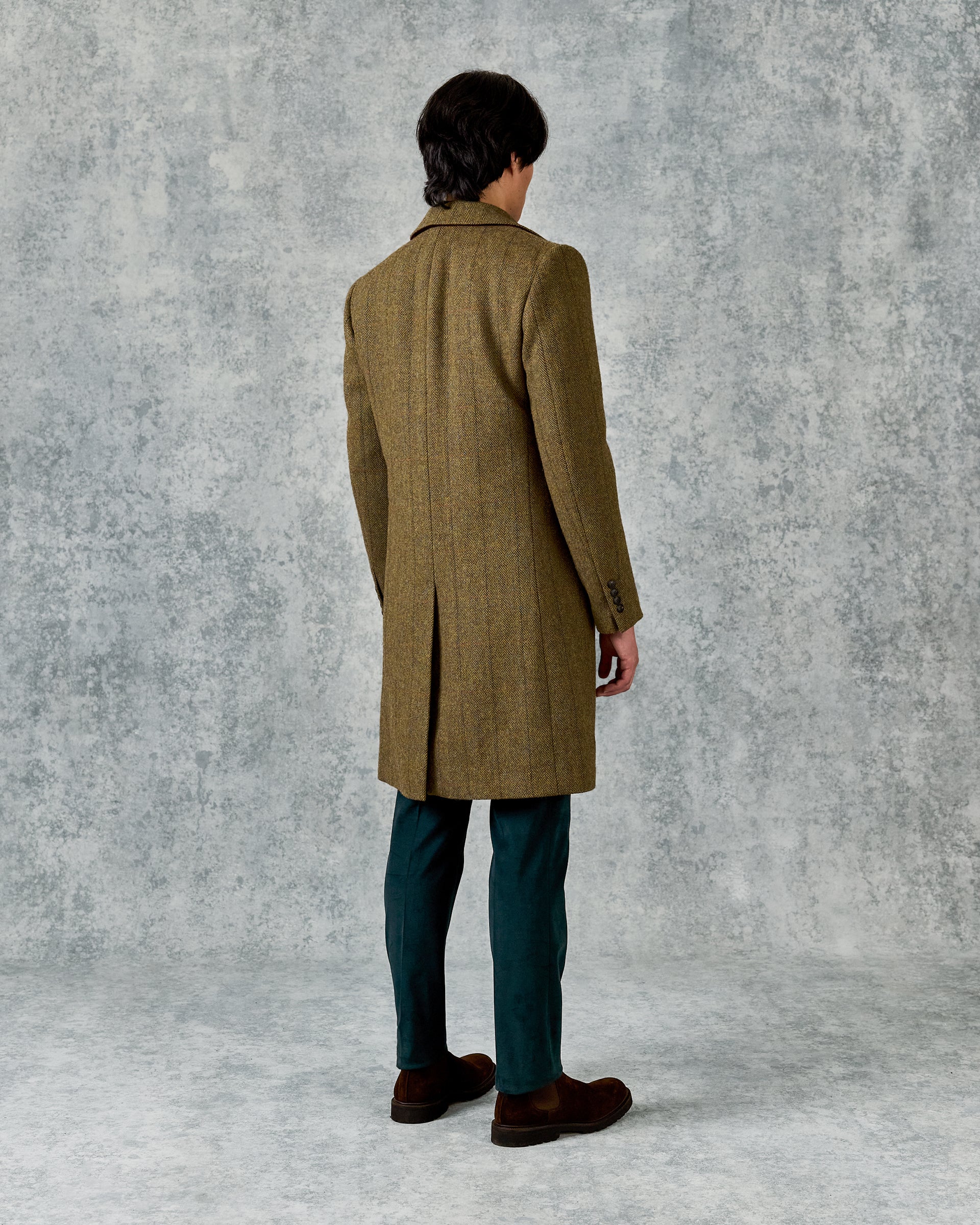 Garth Car Coat Green Herringbone