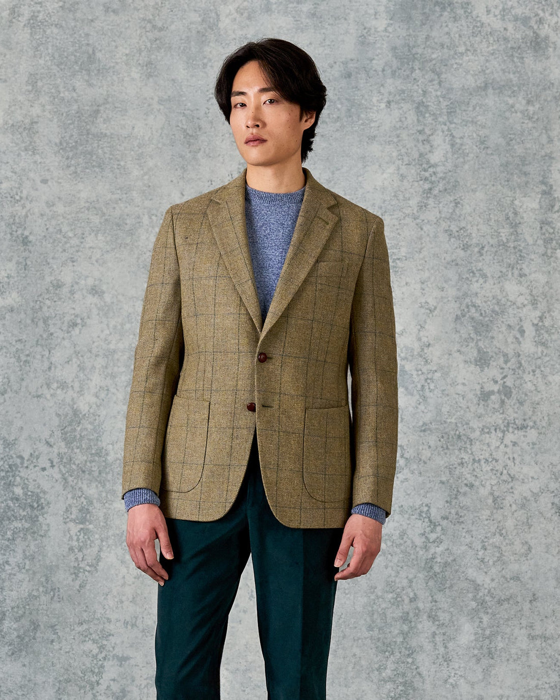 Balintyre Cheviot Lambswool Windowpane Check Blazer Pale Green