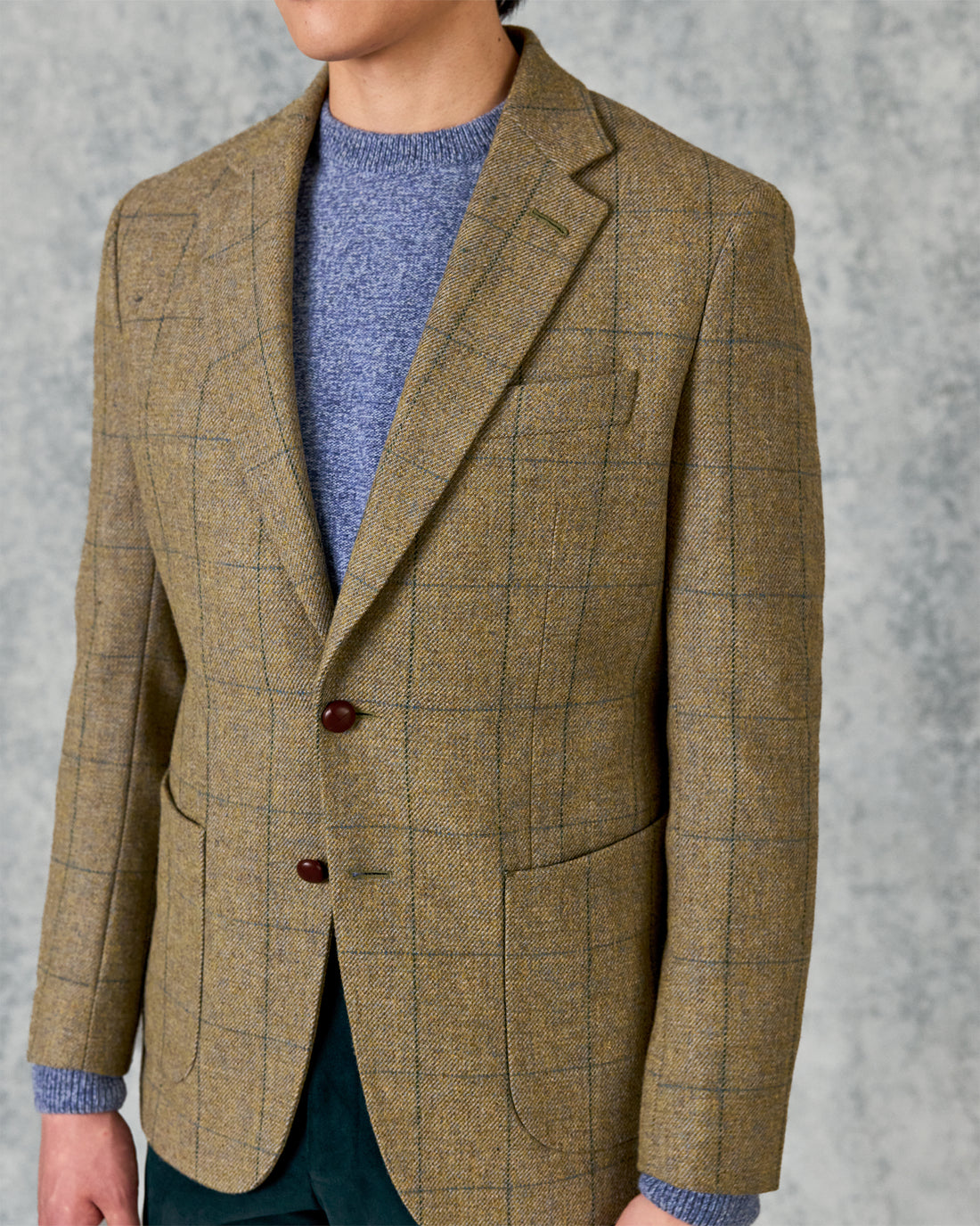 Balintyre Cheviot Lambswool Windowpane Check Blazer Pale Green