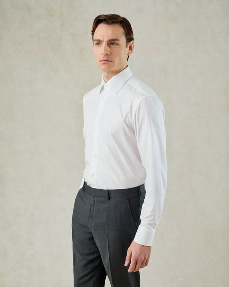 Leveson Cotton Herringbone Cuff Shirt Ecru