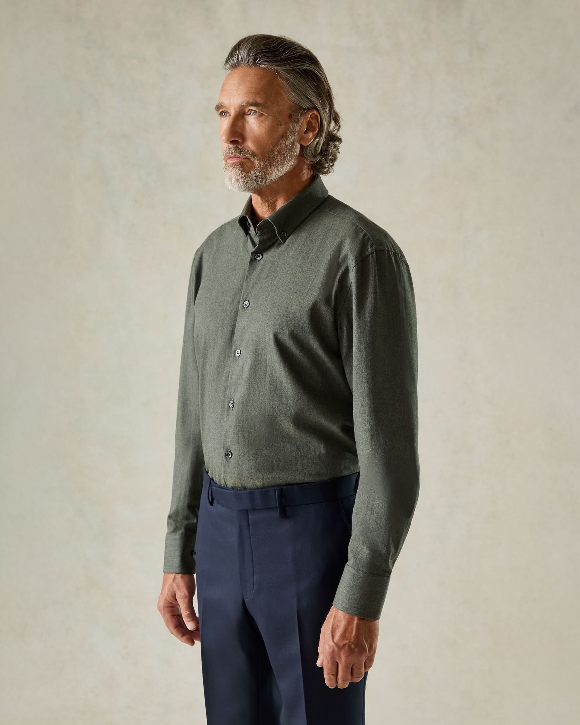 Longden Herringbone Shirt Khaki