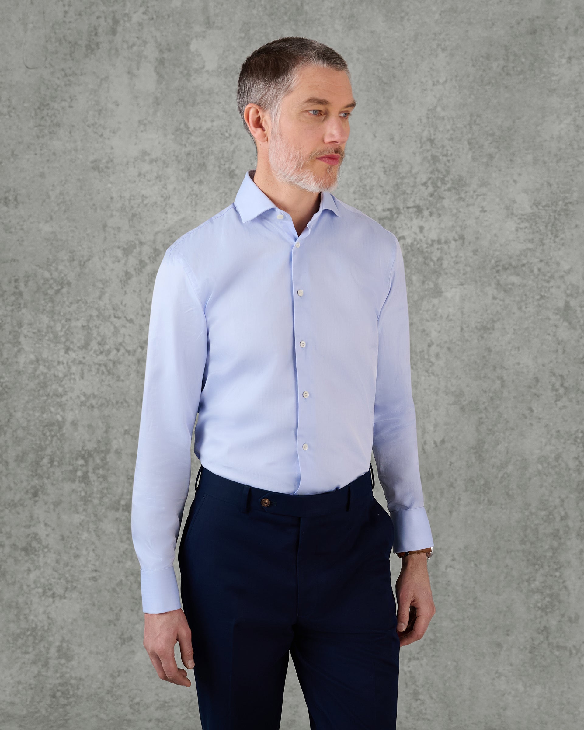 Mawbey Cotton Herringbone Double Cuff Shirt Blue