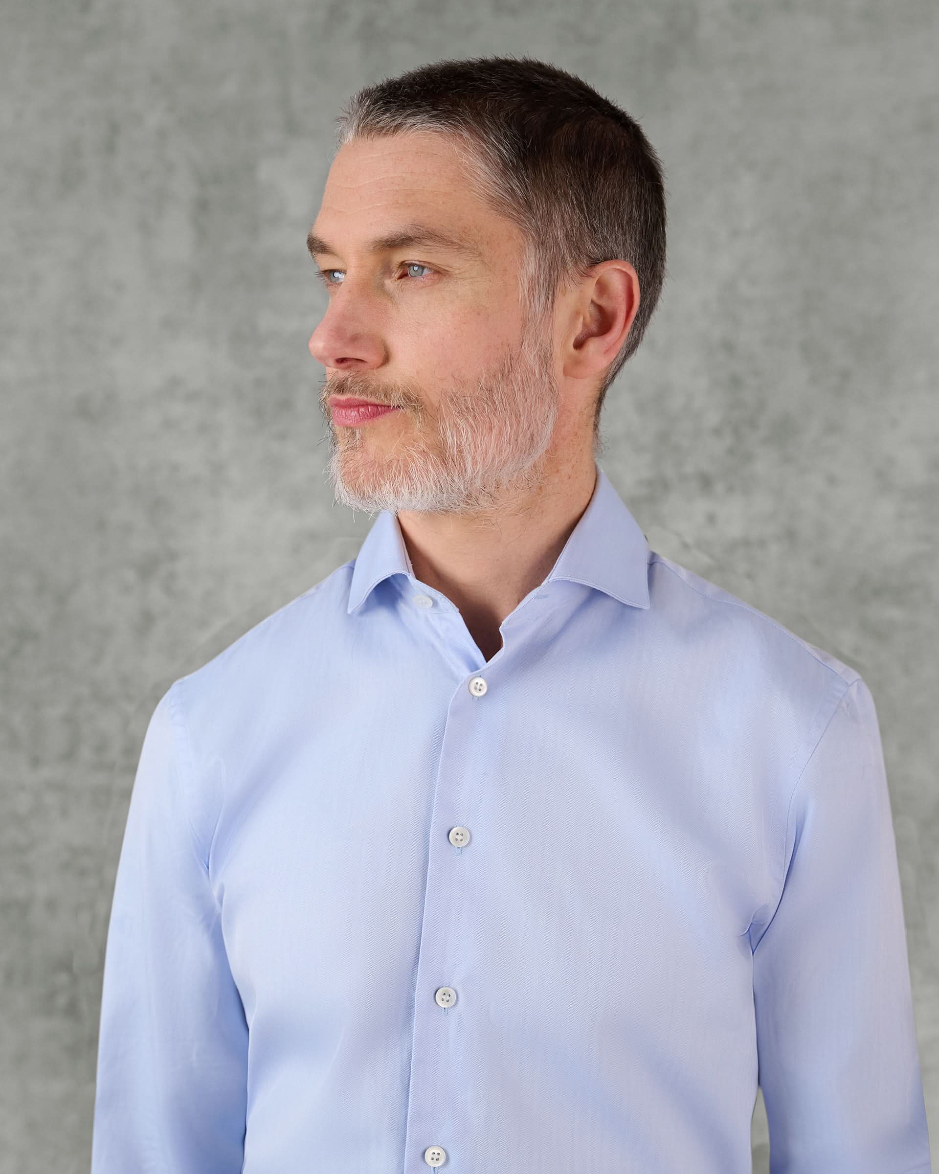 Mawbey Cotton Herringbone Double Cuff Shirt Blue