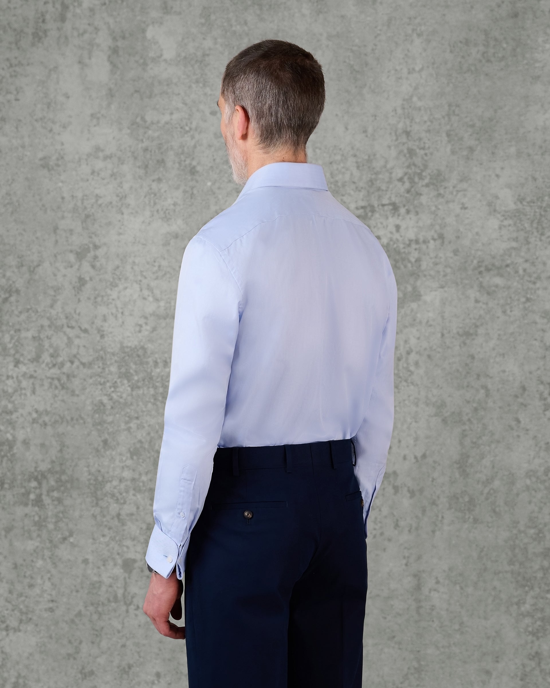 Mawbey Cotton Herringbone Double Cuff Shirt Blue