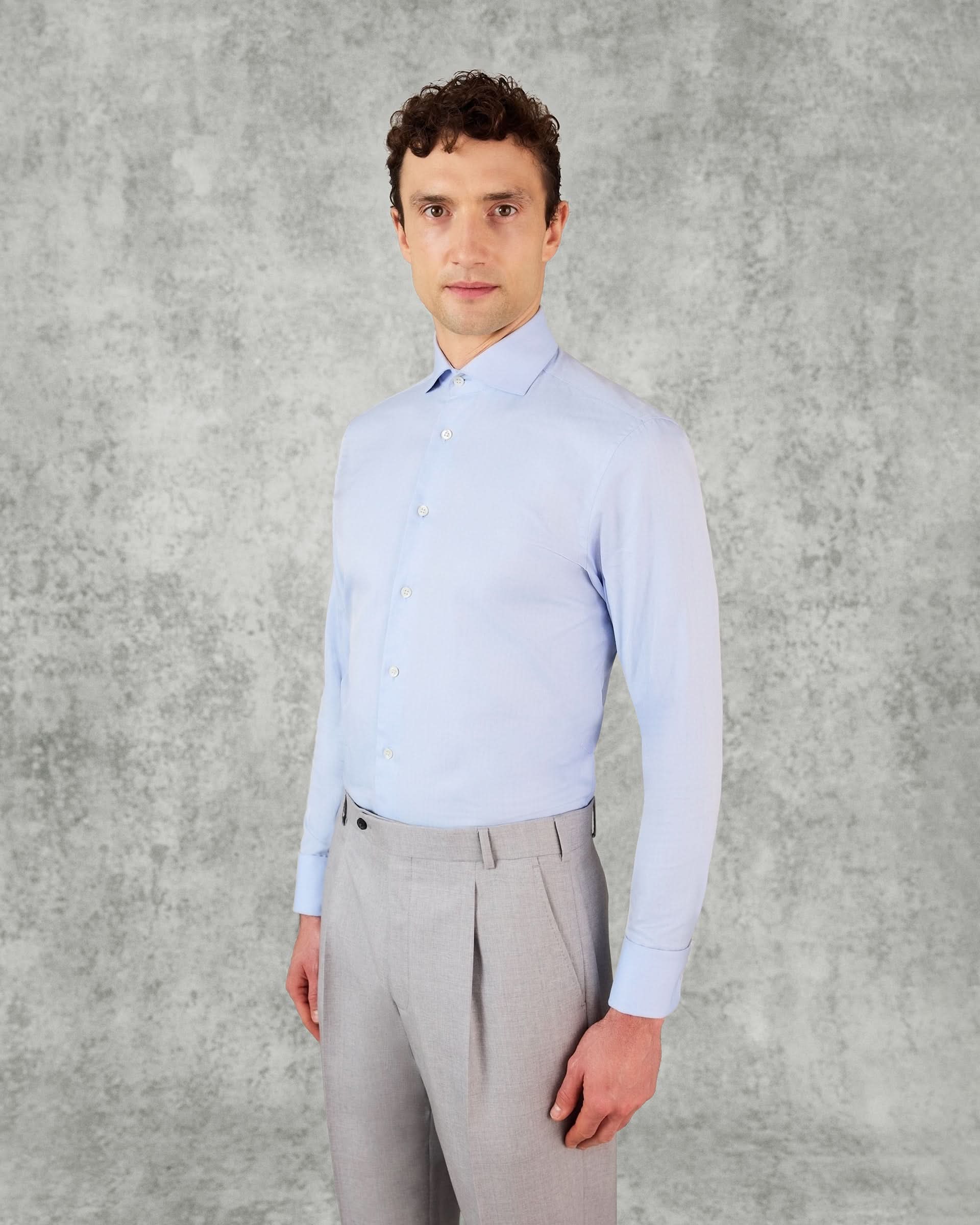Mawbey Cotton Cut Away Double Cuff Shirt Blue