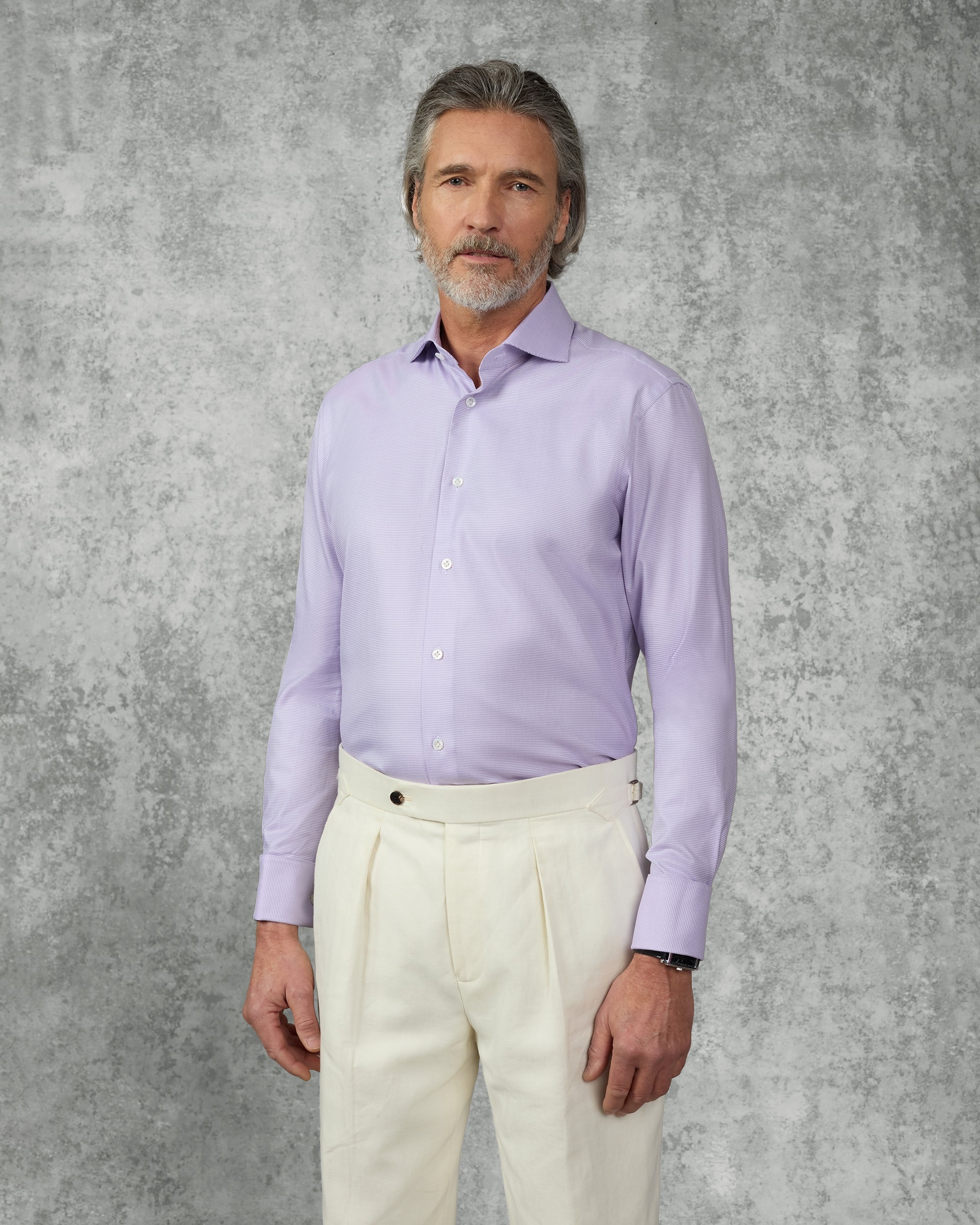 Mawbey Cotton Cut Away Double Cuff Shirt Lilac
