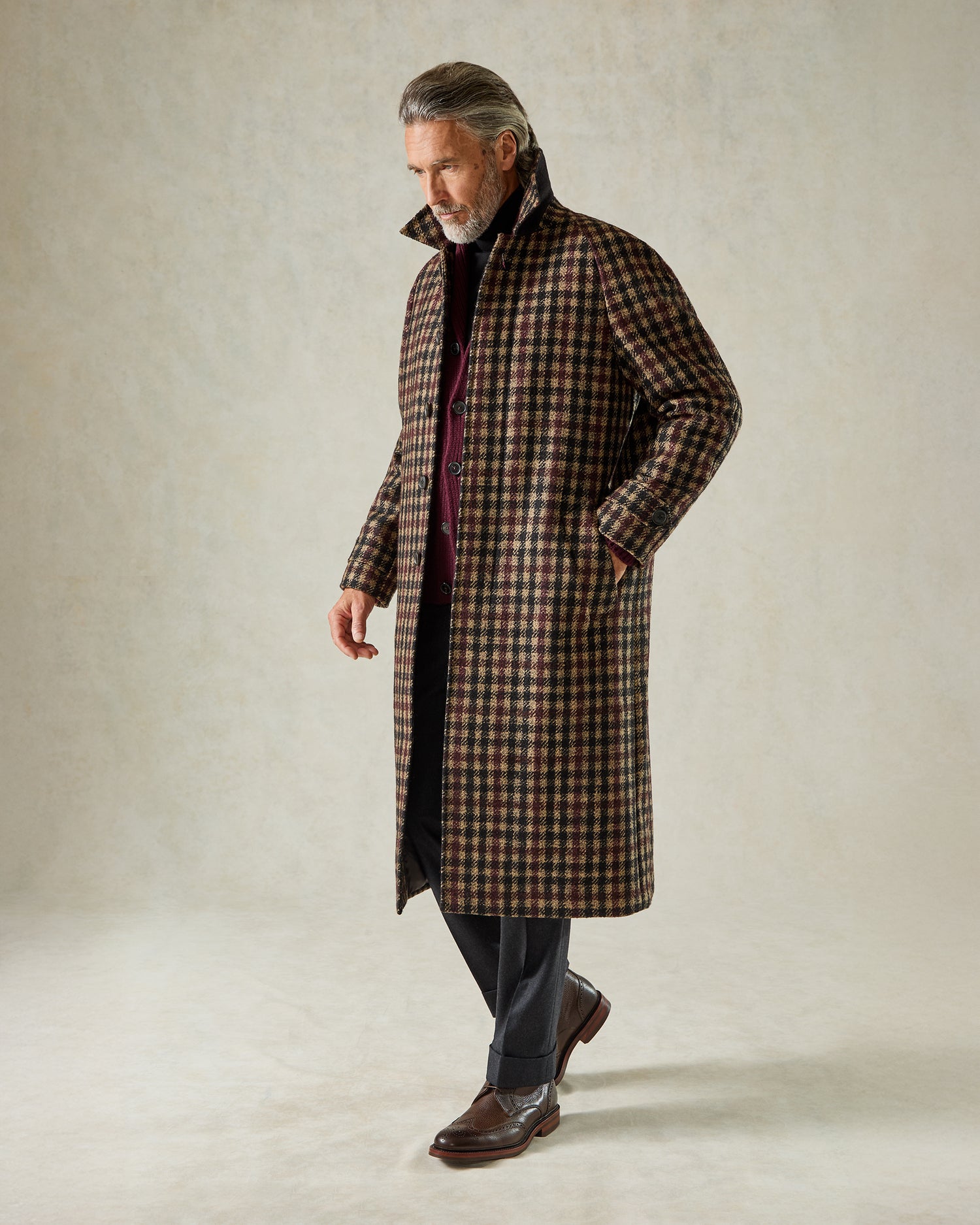 Oxley Raglan Sleeve Check Coat Burgundy