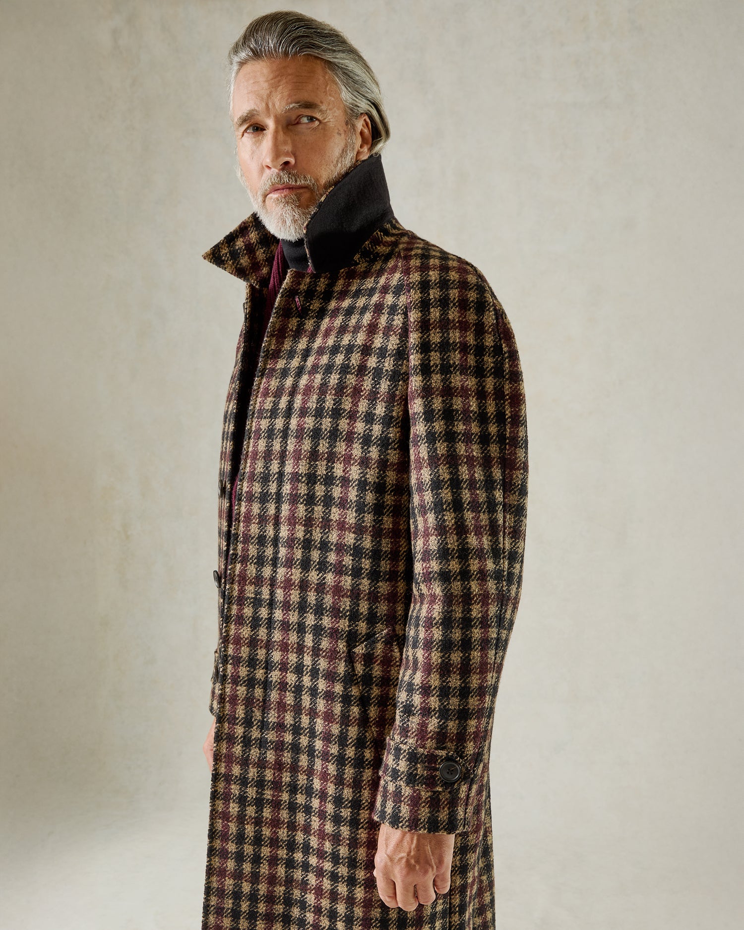 Oxley Raglan Sleeve Check Coat Burgundy