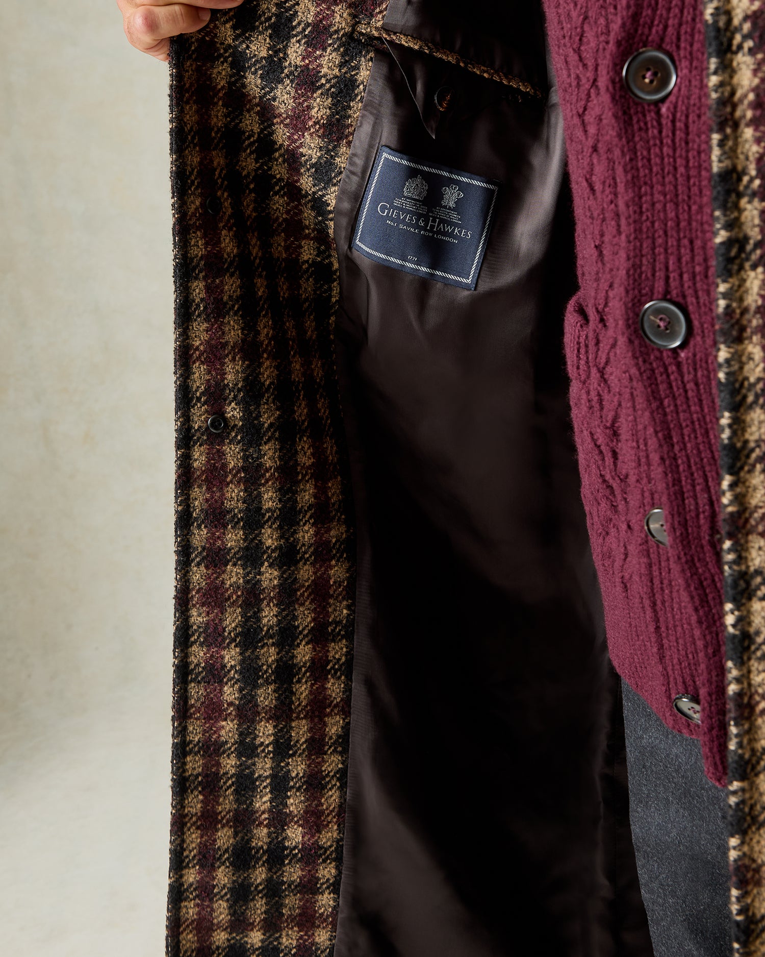 Oxley Raglan Sleeve Check Coat Burgundy