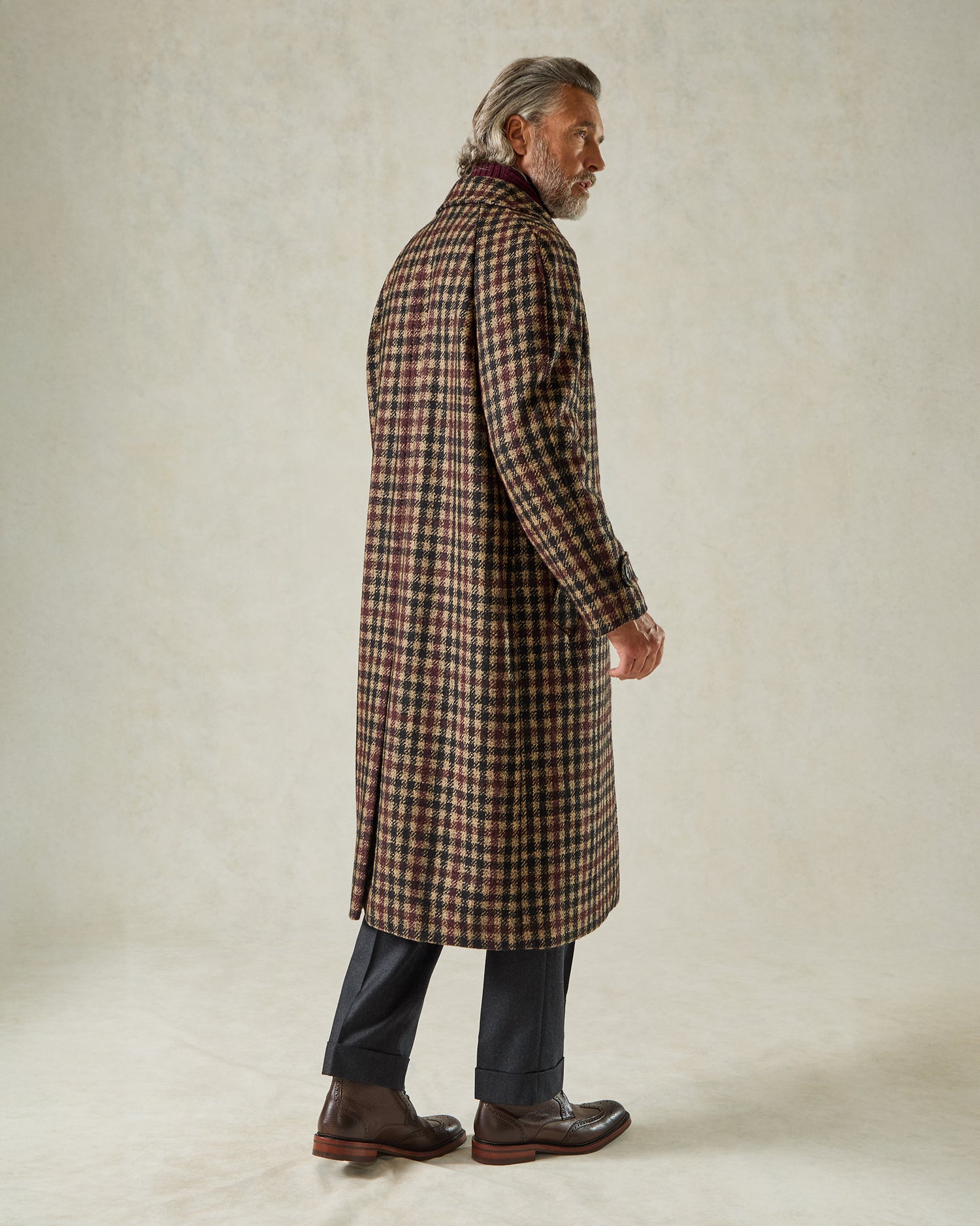 Oxley Raglan Sleeve Check Coat Burgundy