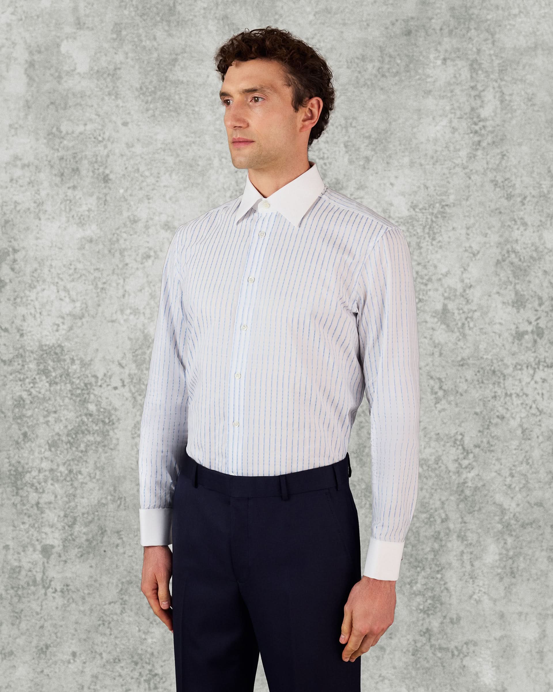 Pennell Cotton Morse Code Stripe Shirt Sky Blue