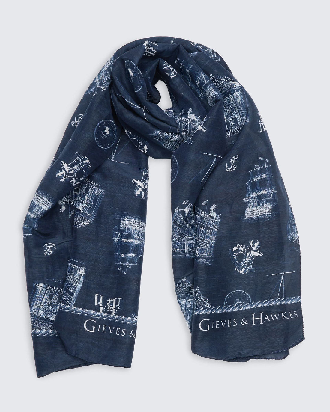 Peters Linen Cotton & Silk Portsmouth Heritage Scarf Navy