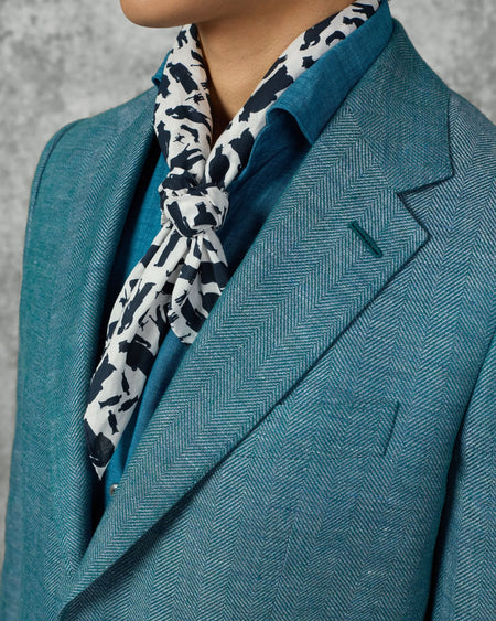 Reeves Virgin Wool & Linen Herringbone Blazer Teal