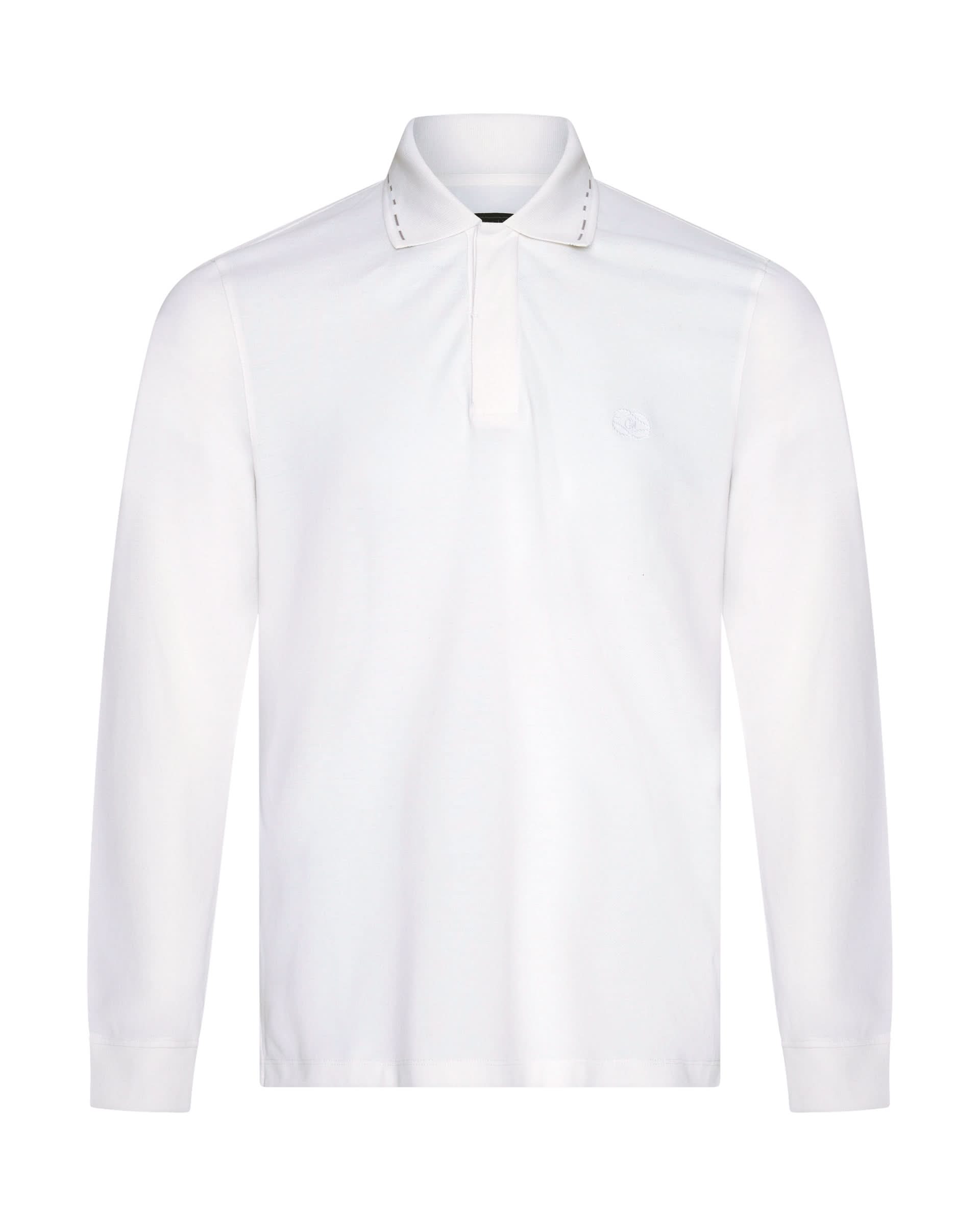 Robinson Cotton & Silk Long Sleeve Jersey Polo Shirt White