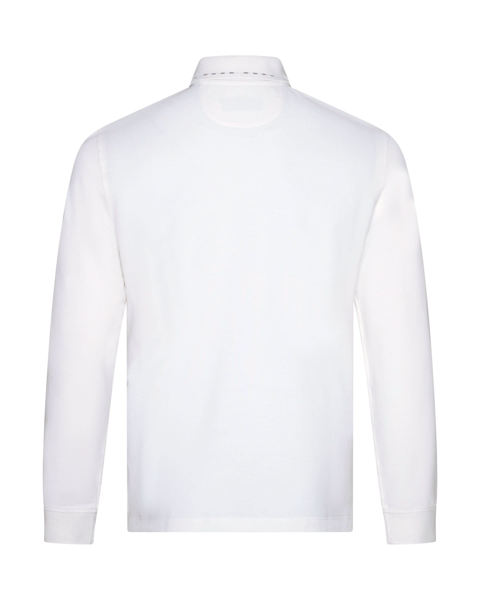 Robinson Cotton & Silk Long Sleeve Jersey Polo Shirt White