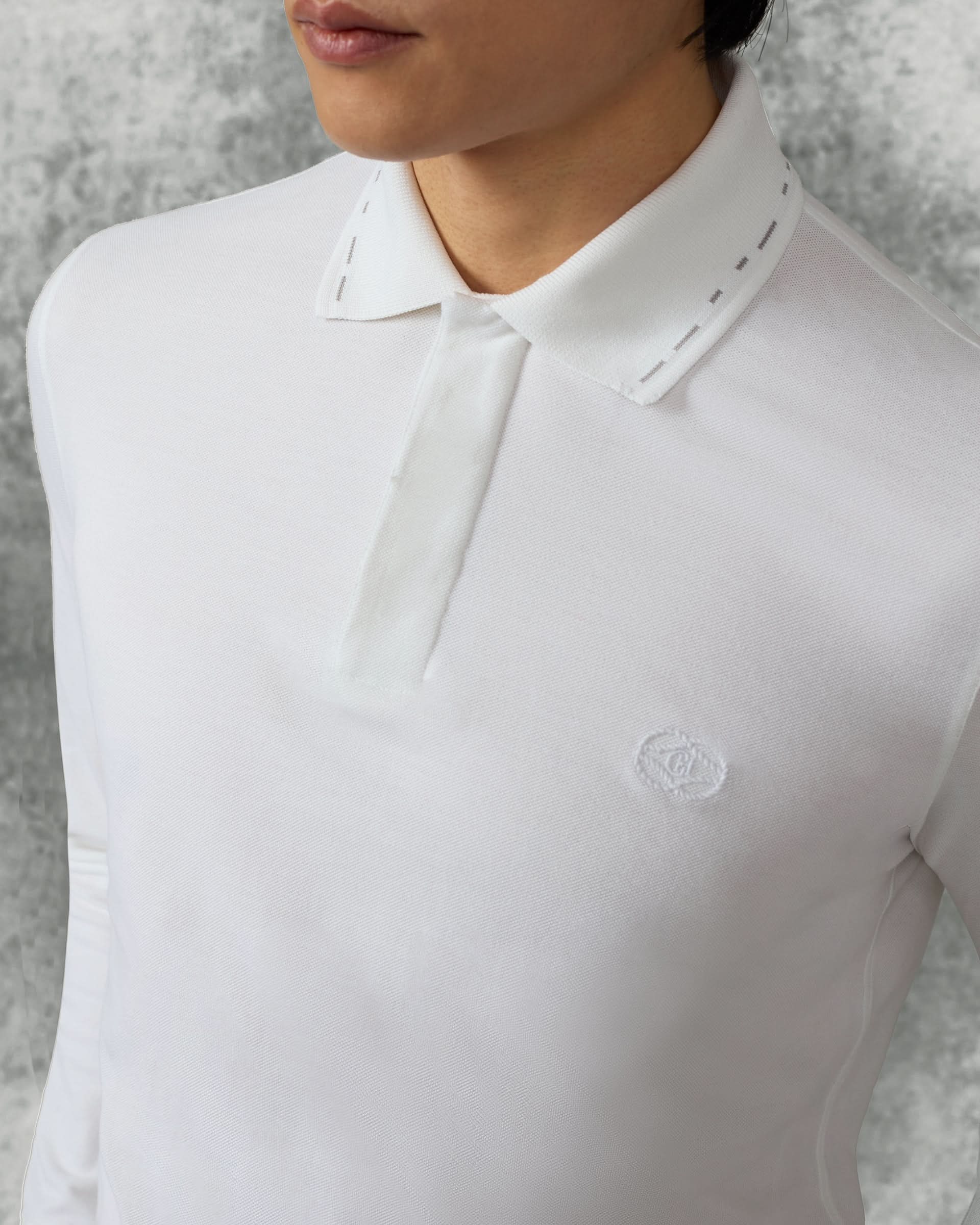 Robinson Cotton & Silk Long Sleeve Jersey Polo Shirt White