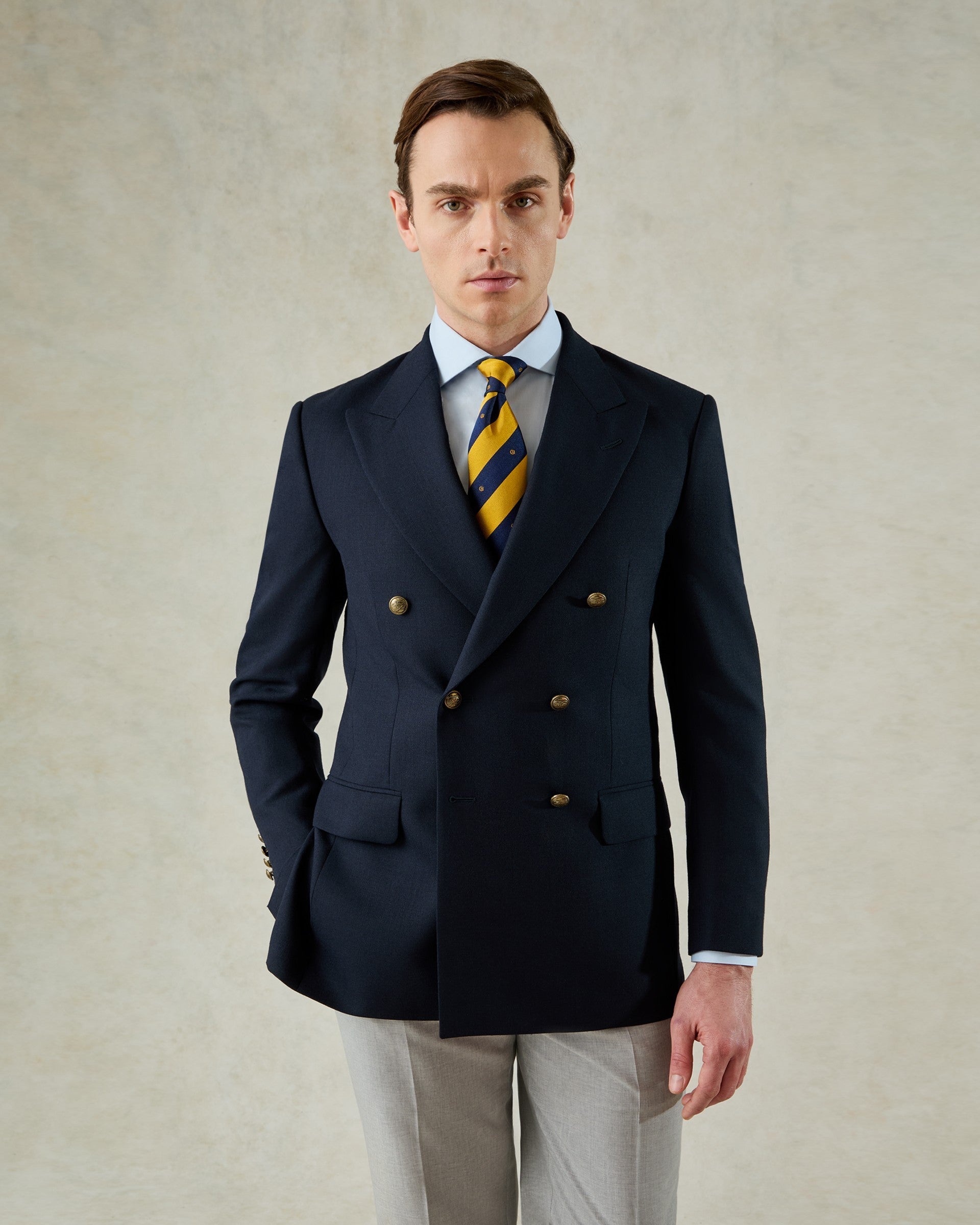 Ross Wool Fresco Double Breasted Blazer Navy