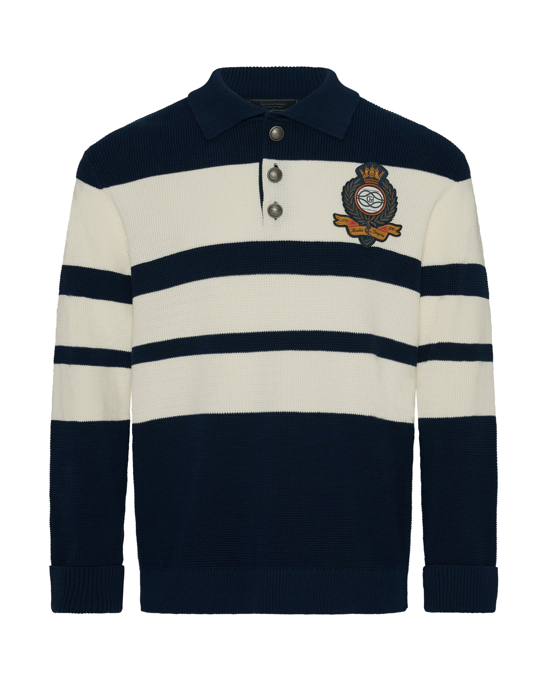 Stevens Cotton Striped Nautical Knitted Jumper Navy/White