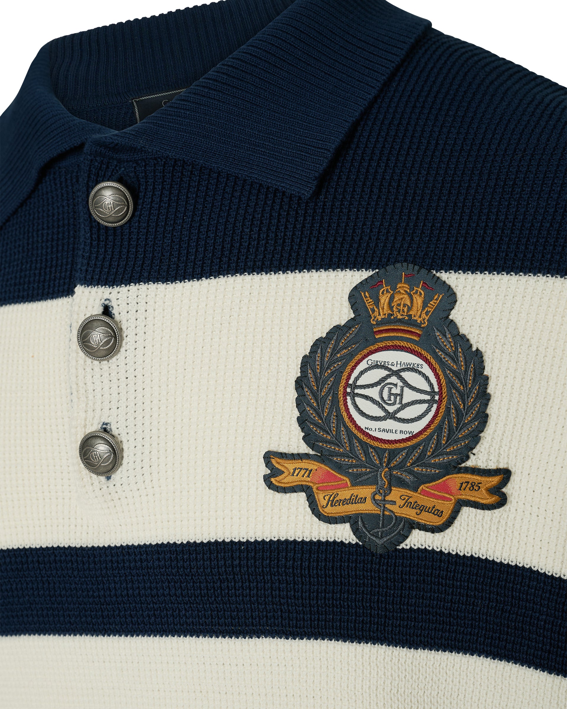 Stevens Cotton Striped Nautical Knitted Jumper Navy/White