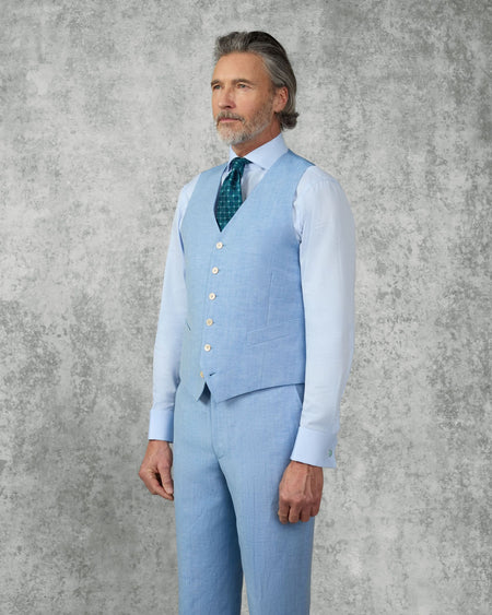 Sullivan Wool & Linen Flecked Waistcoat Light Blue
