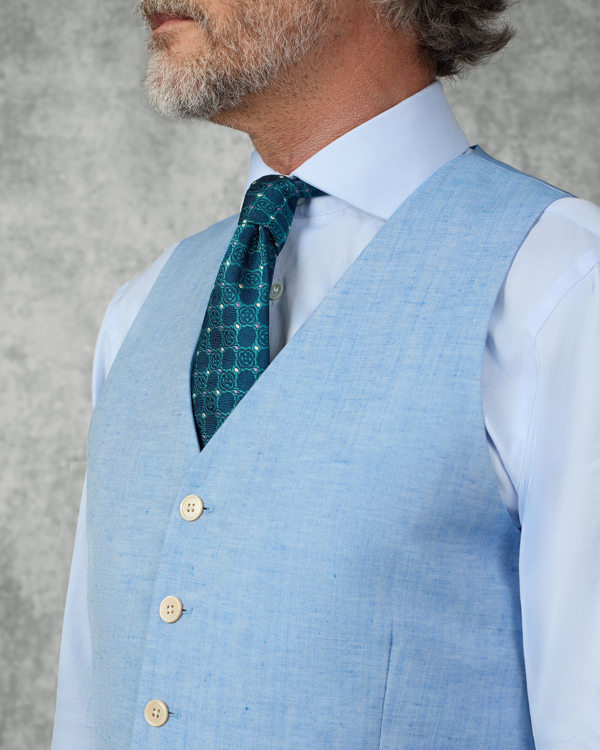 Sullivan Wool & Linen Flecked Waistcoat Light Blue